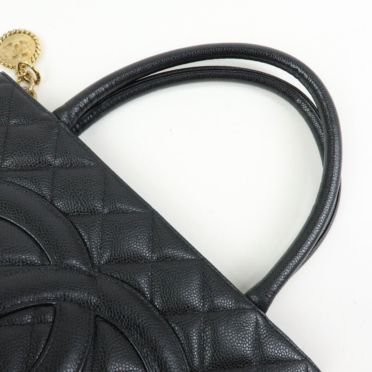 CHANEL Matelasse COCO Mark Caviarskin Medallion Tote Bag Black A01804