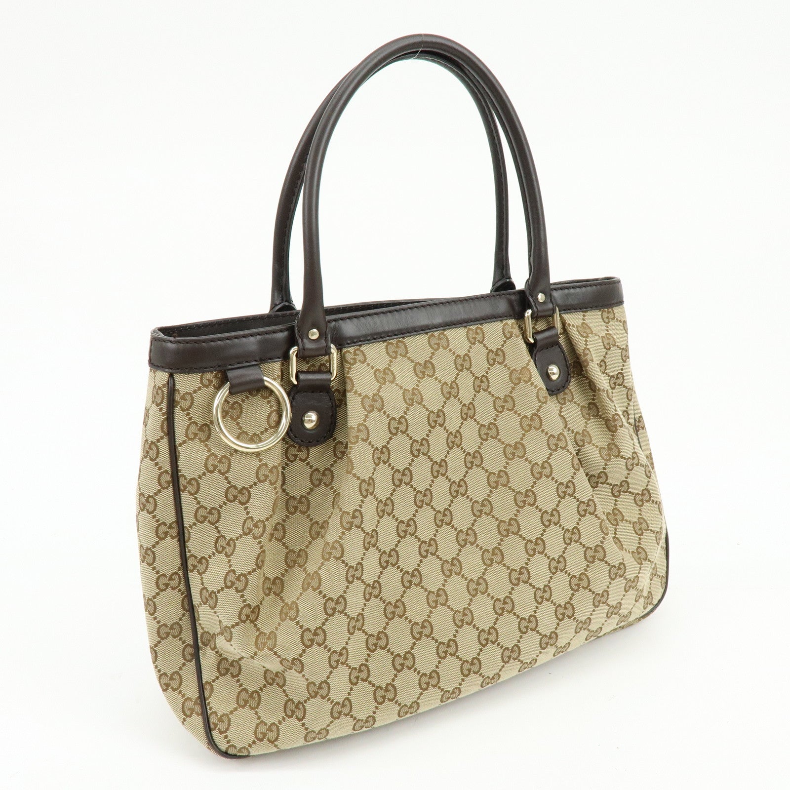 GUCCI Sukey GG Canvas Leather Tote Bag Hand Bag Beige Dark Brown 296835