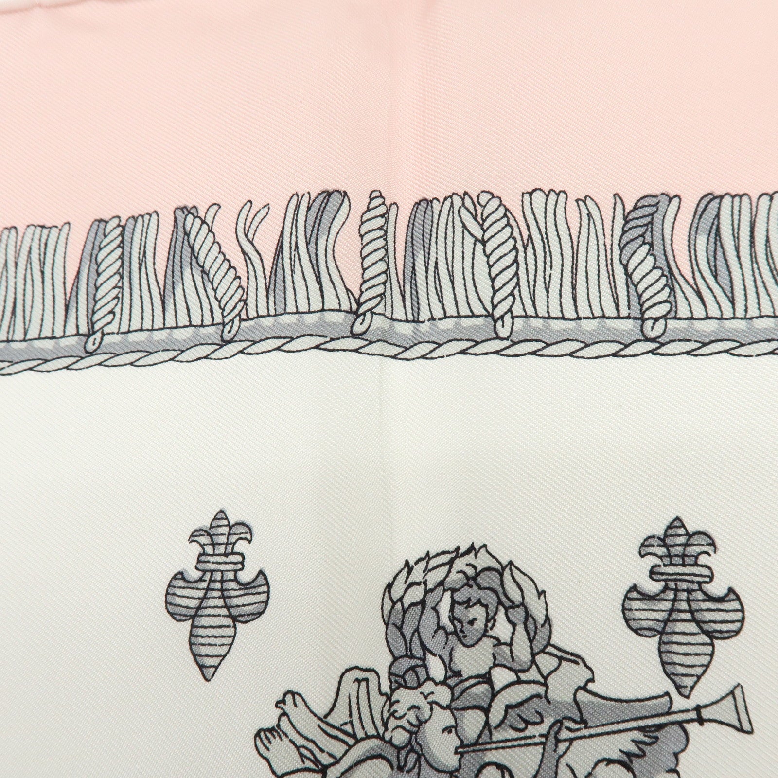 HERMES Carre 90 Silk 100% Scarf VUE DU CARROSSE DE LA GALERE Pink White