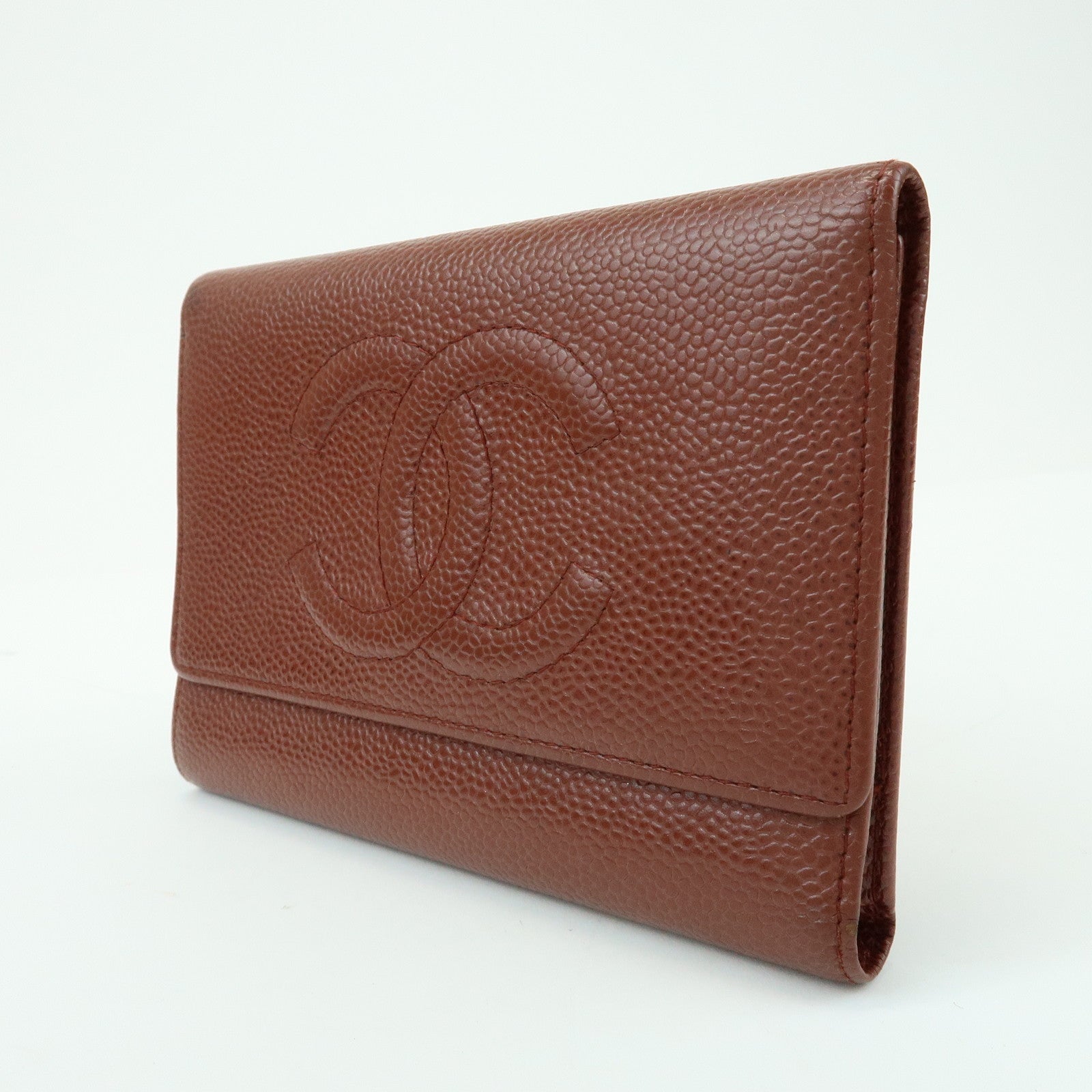 CHANEL COCO Mark Caviarskin Tri-fold Compact Wallet Brown