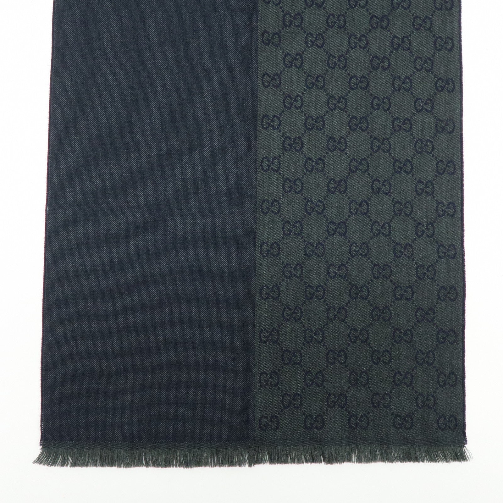 GUCCI GG Monogram Wool100% Scarf Stole Navy Dark Green