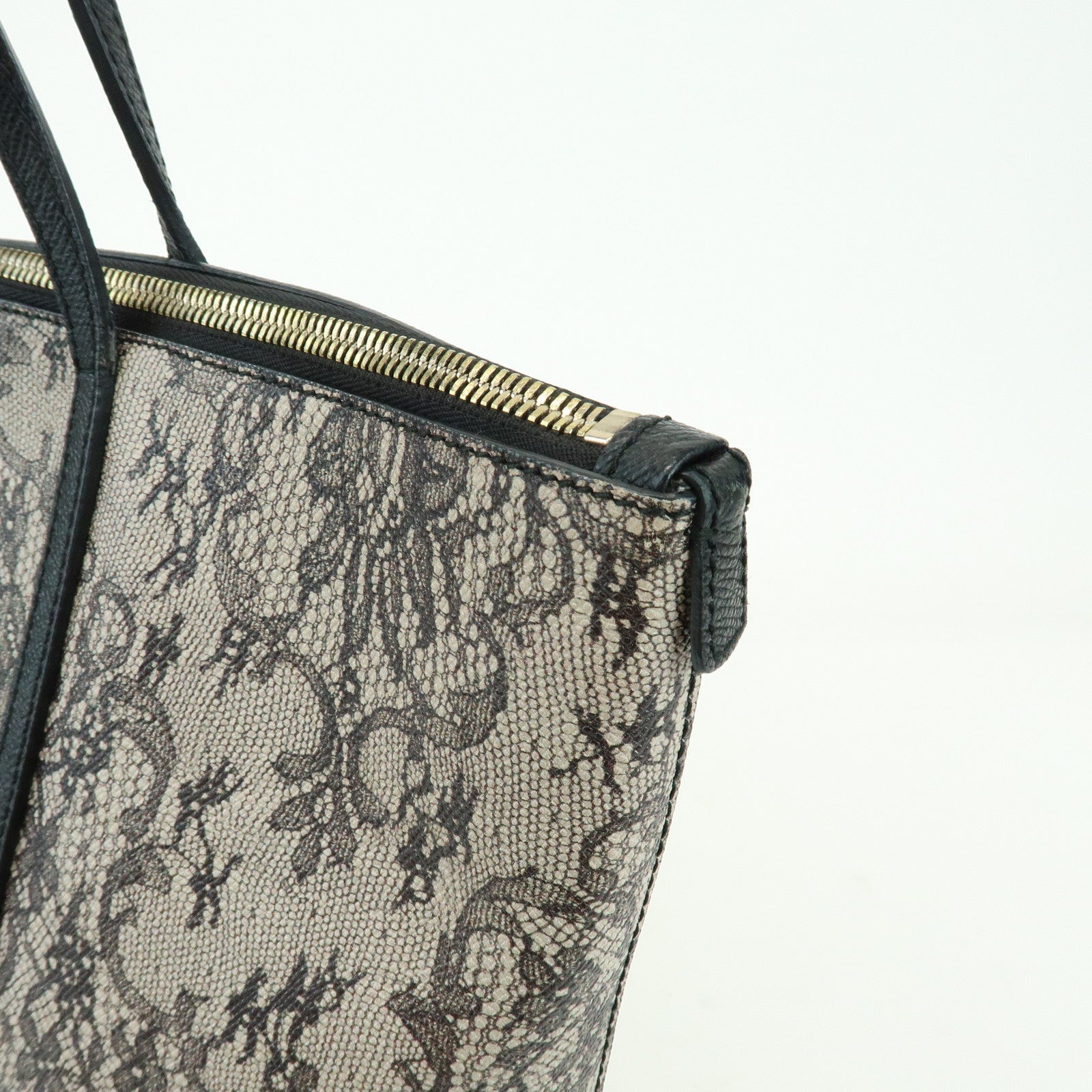 Dolce & Gabbana PVC Leather Tote Bag Shoulder Bag Lace Print Ivory