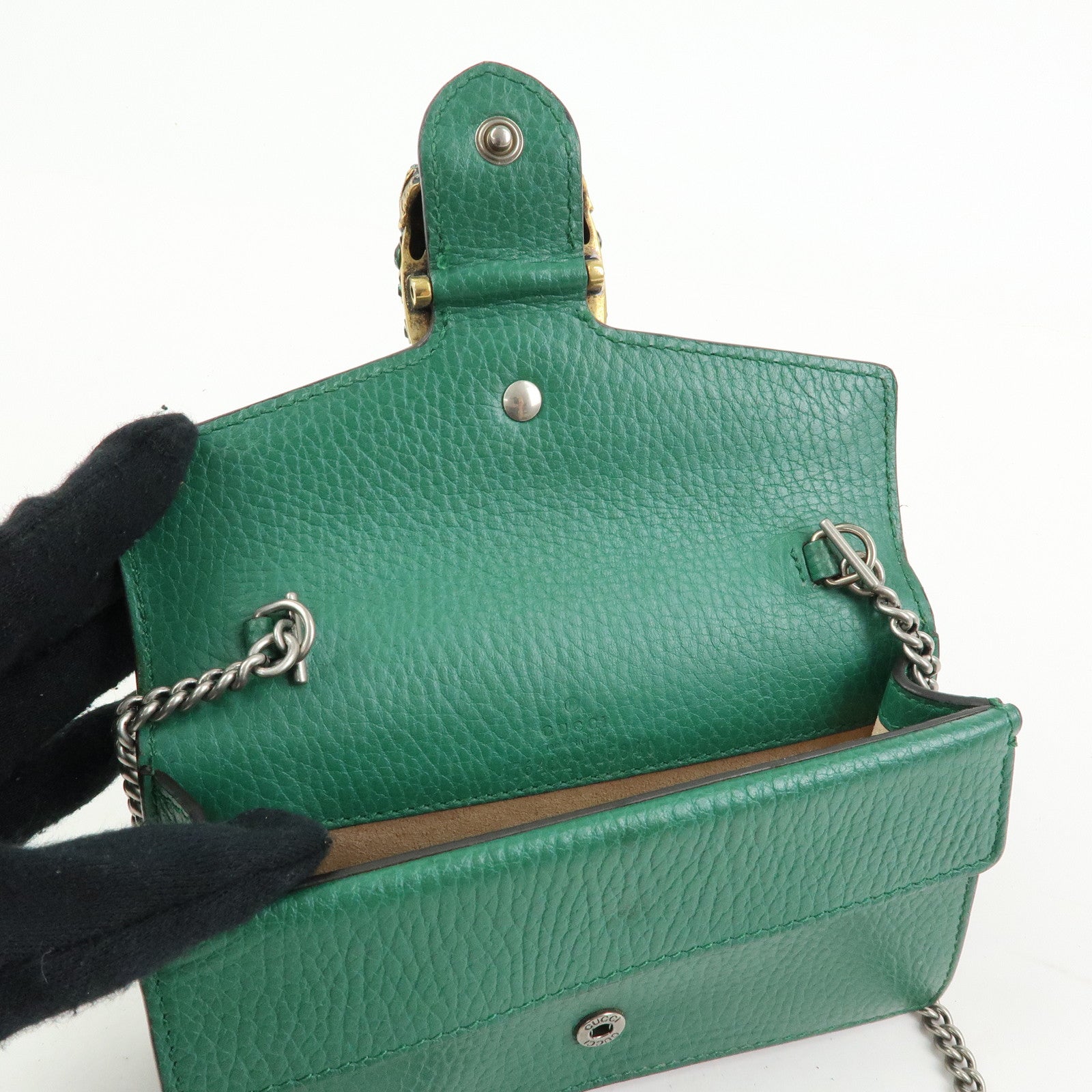 GUCCI Dionysus Super Mini Bag Leather Chain Shoulder Bag Green 476432