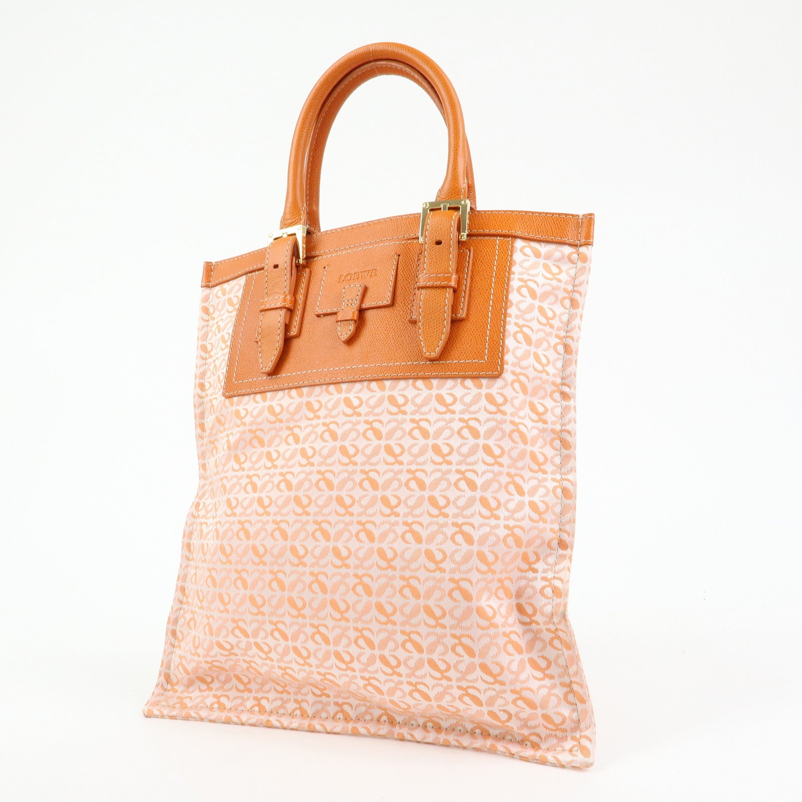Loewe Repeat Anagram Canvas Leather Tote Bag Hand Bag Orange