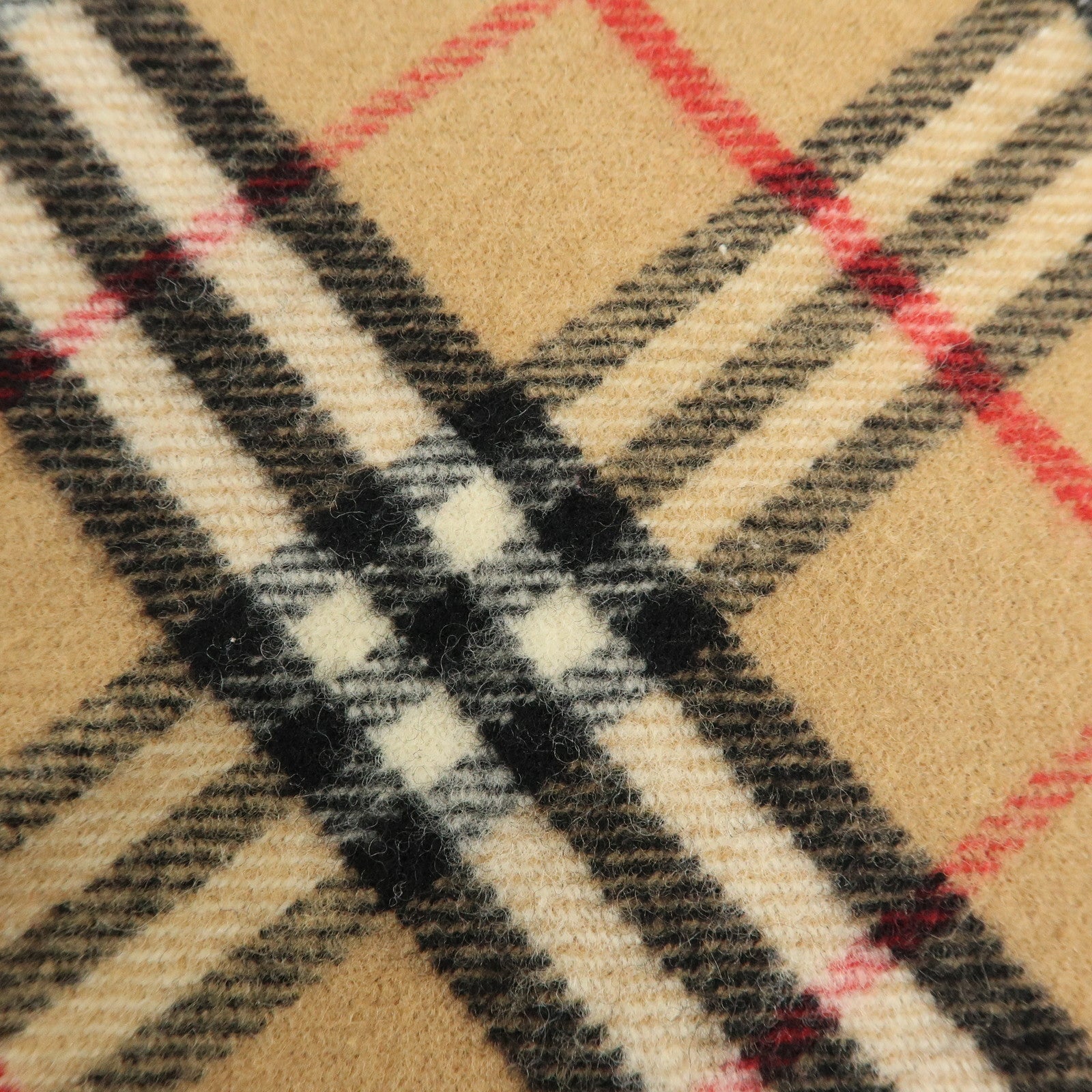 BURBERRY Nova Plaid Wool 100% Fringe Scarf Camel Black Red