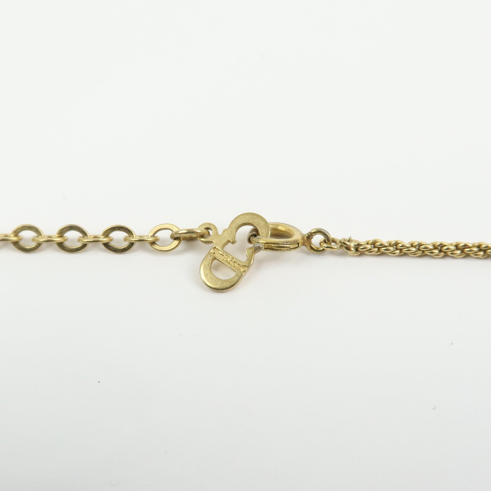 Christian Dior CD Logo Metal Rhinestone Necklace Choker Gold