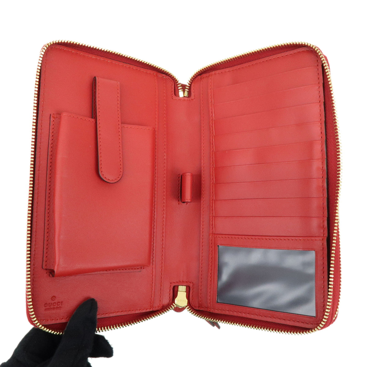 GUCCI GG Blooms GG Supreme Long Wallet Travel Case Red Beige 429767
