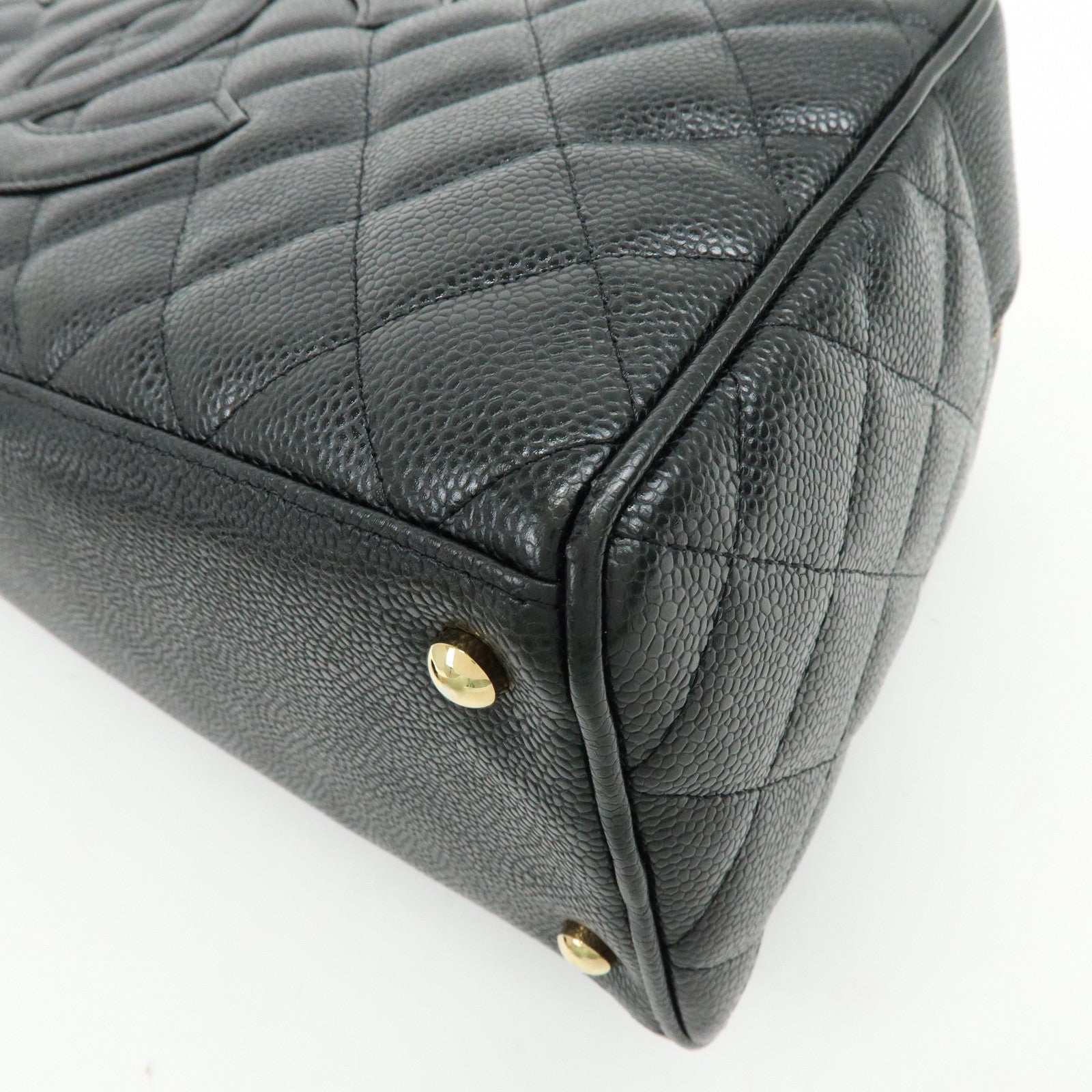 CHANEL Matelasse Caviarskin Leather Boston Bag Black