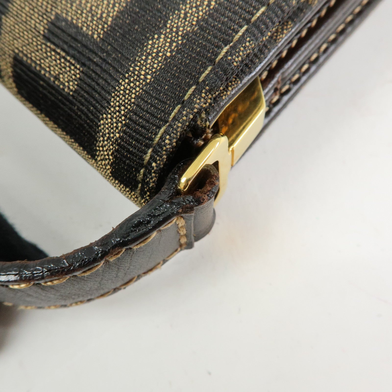 FENDI ZUCCA Jacquard Canvas Leather Shoulder Bag Brown Black