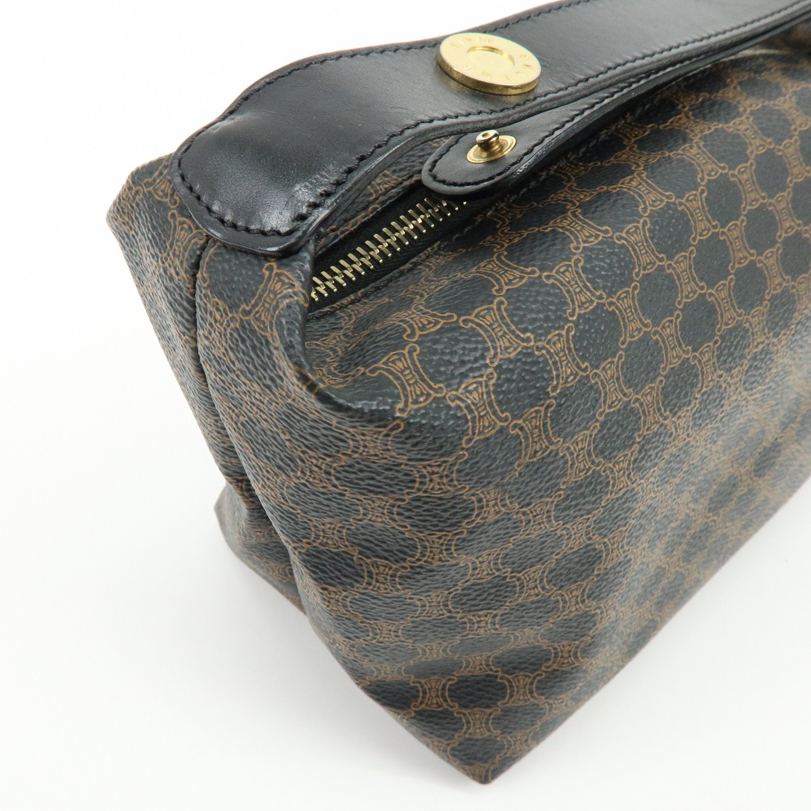 CELINE Macadam PVC Leather Hand Bag Pouch Black Brown
