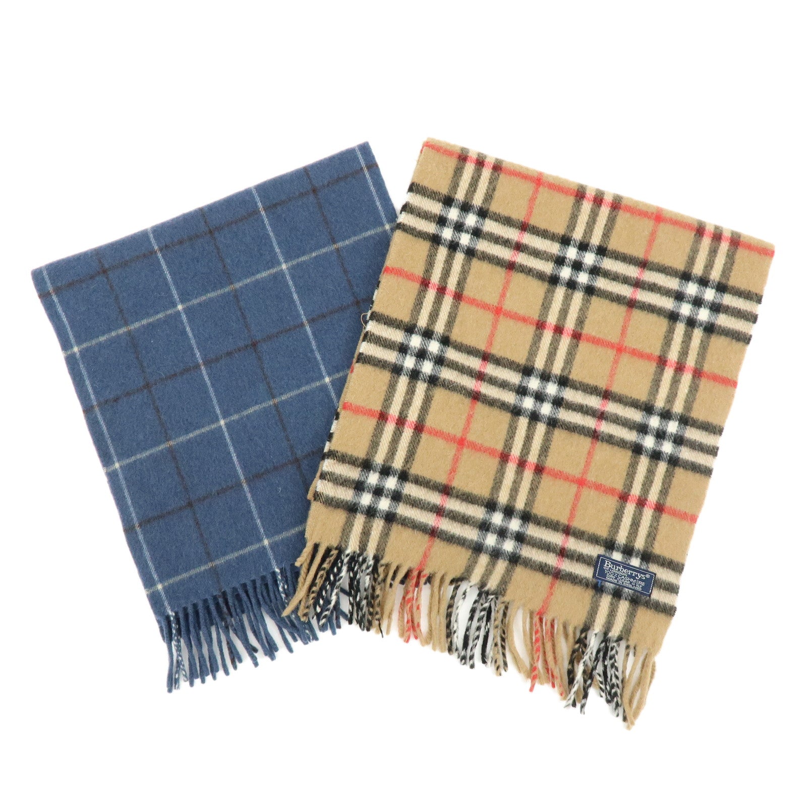 BURBERRY Set of 2 Nova Plaid Wool 100% Scarf Stole Beige Navy