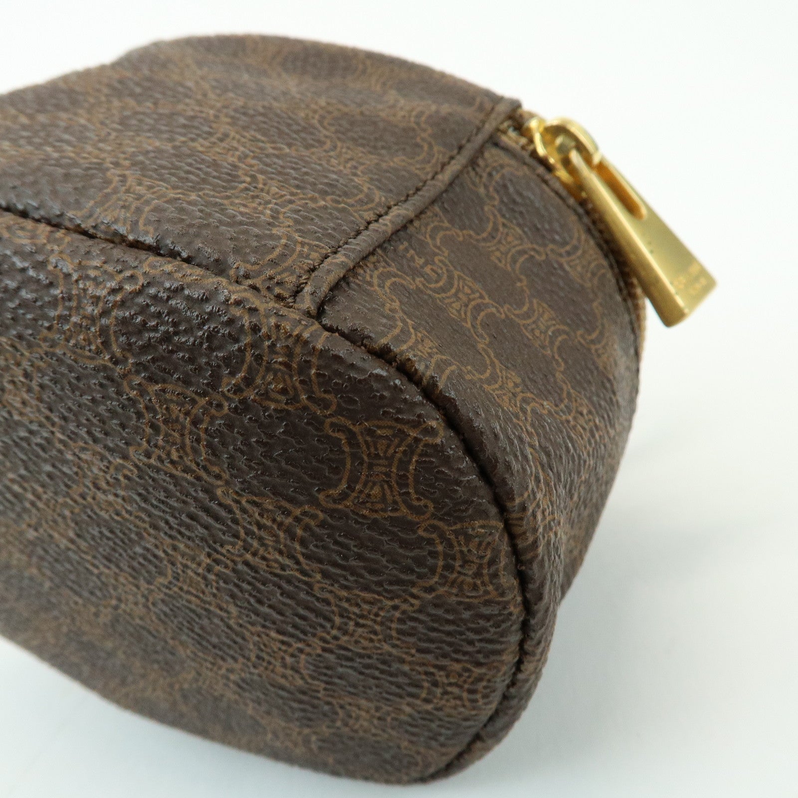 CELINE Macadam PVC Canvas Leather Mini Pouch Vanity Bag Brown