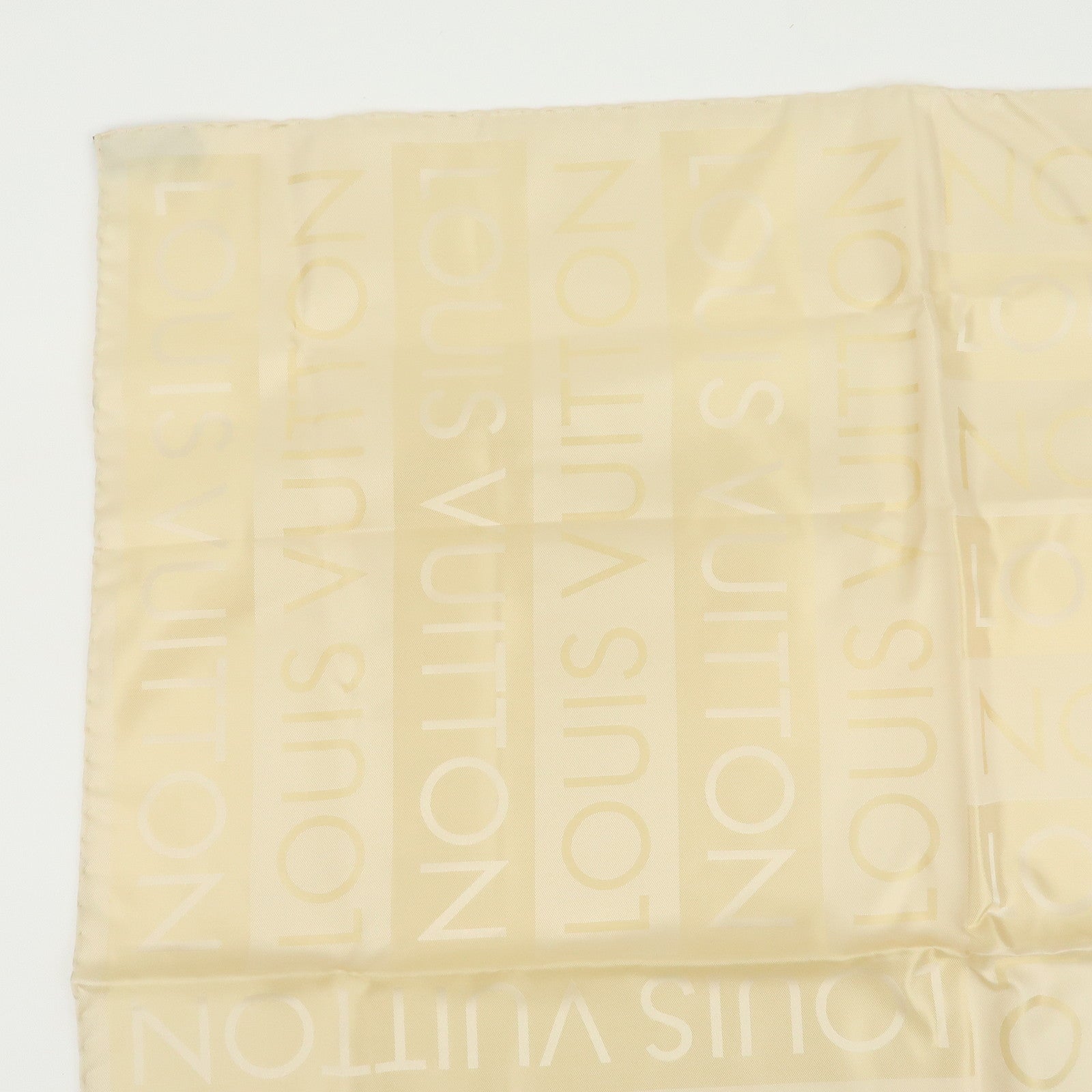 Louis Vuitton Logo Silk 100% Scarf Stole Light Beige