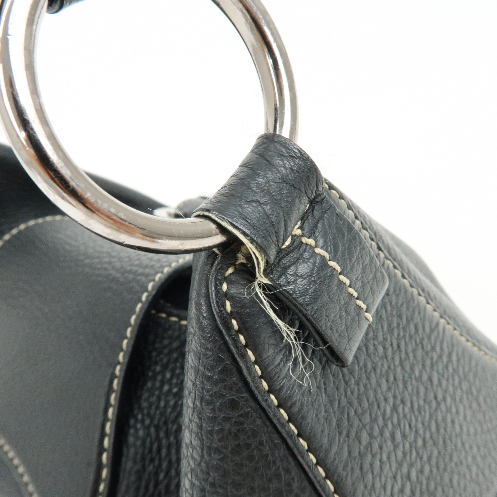TOD'S Leather Stitched Buckle Hand Bag Shoulder Bag Black