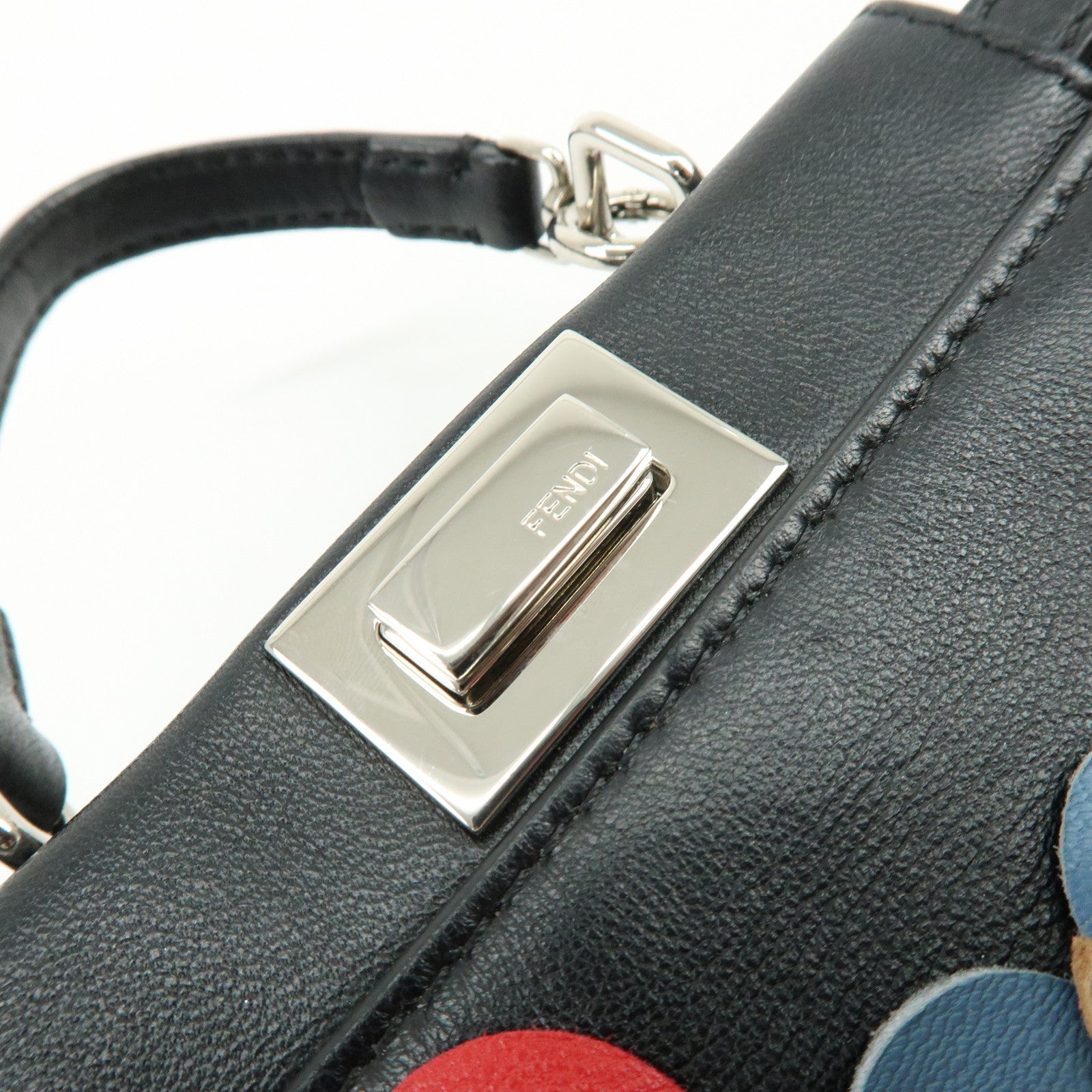 FENDI Micro Peekaboo Leather Flower Motif 2Way Hand Bag Black 8M0355