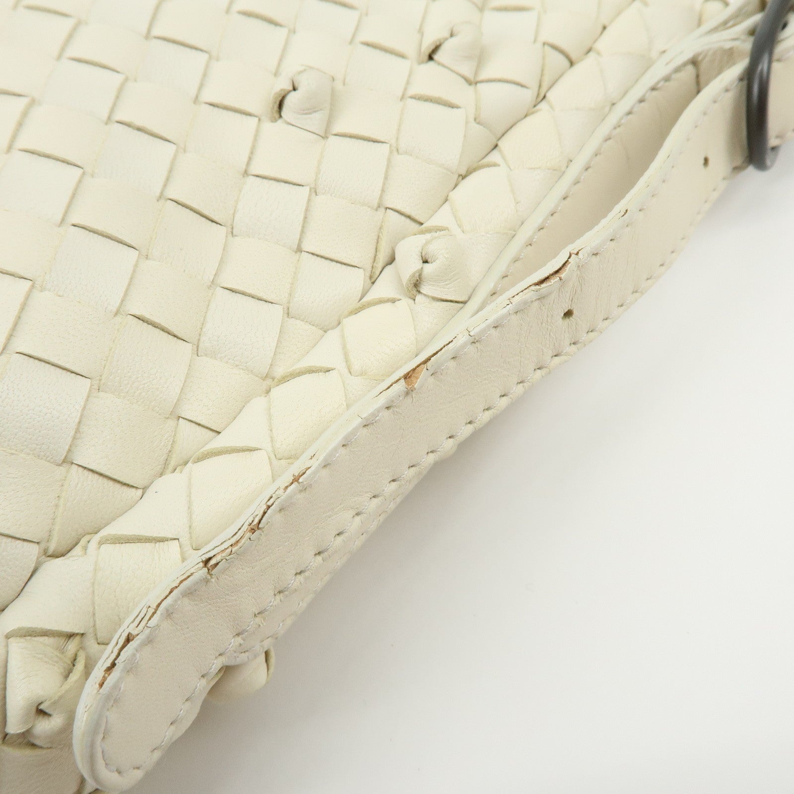 BOTTEGA VENETA Intrecciato Leather Shoulder Bag Hand Bag White 133507