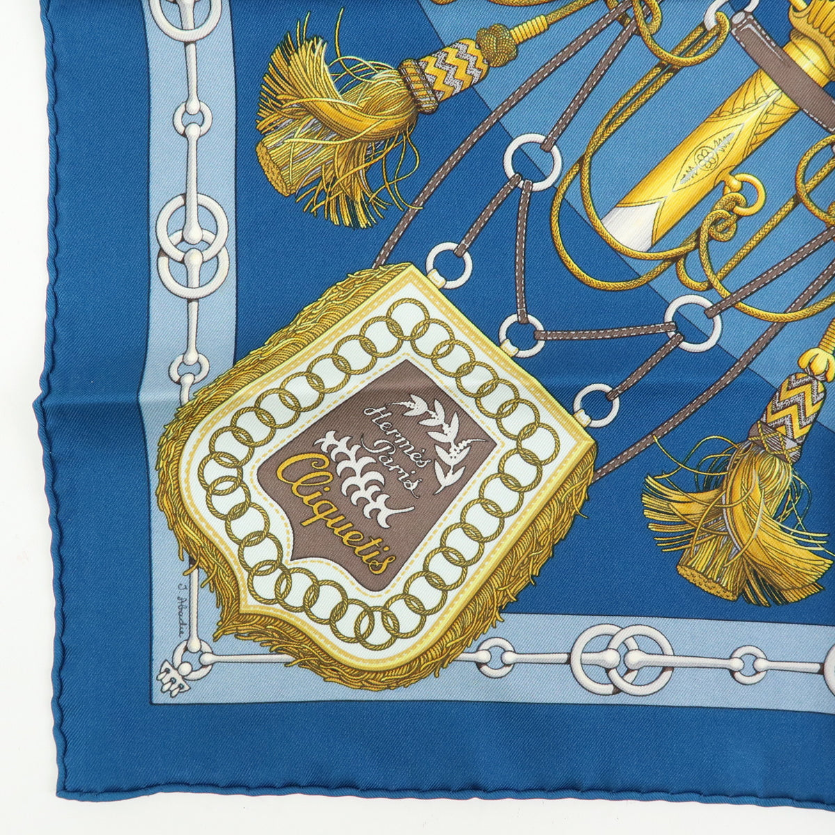 HERMES Carre 42 Lot of 2 Silk 100% Scarf  CRURIES/Cliqueti Blue