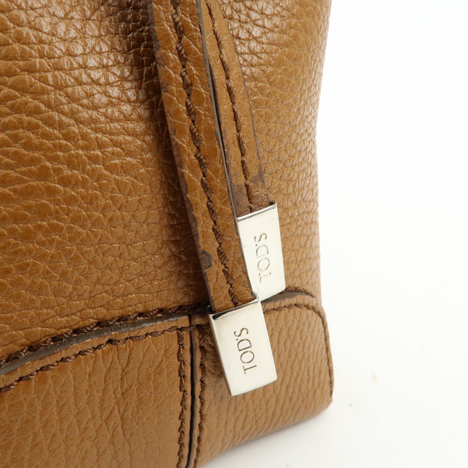TOD'S Logo Leather Shoulder Bag Hand Bag Tote Bag Camel Brown