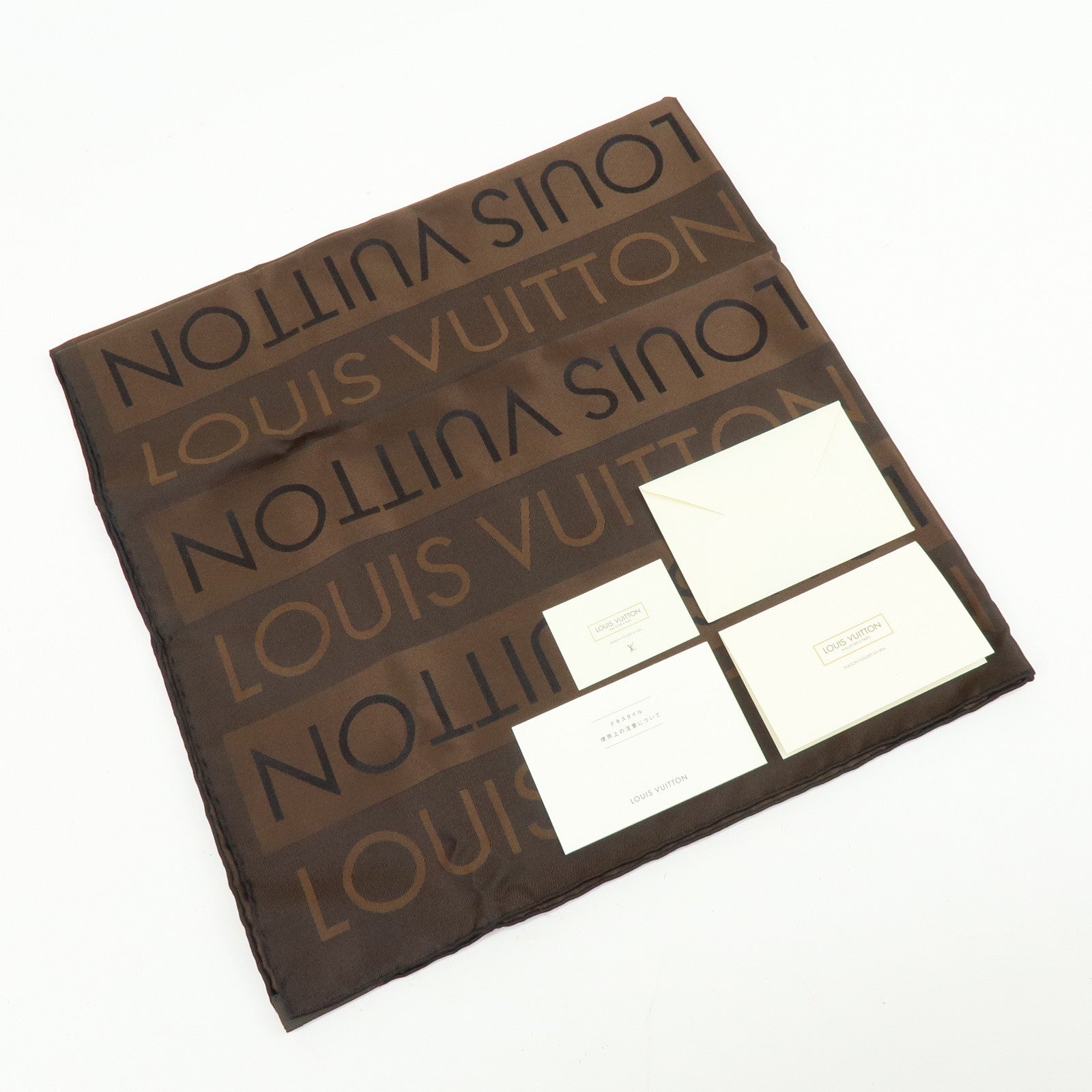Louis Vuitton Logo Pattern Silk 100% Scarf Brown  70×70