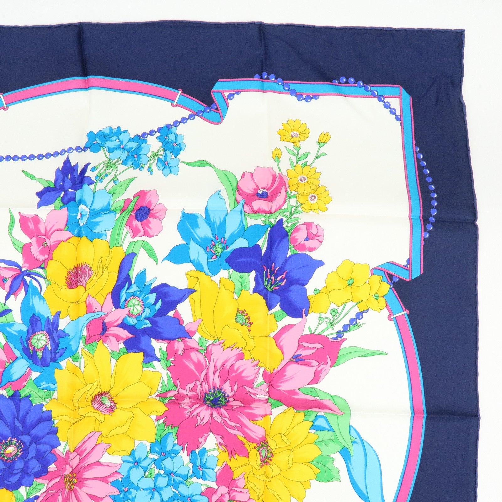 Christian Dior Set of 2 Silk 100% Scarf Flower Butterfly Red Navy