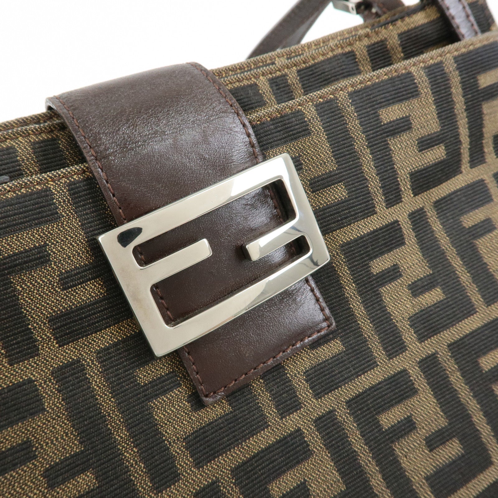 FENDI Zucca Canvas Leather Shoulder Bag Hand Bag Brown Black 26728