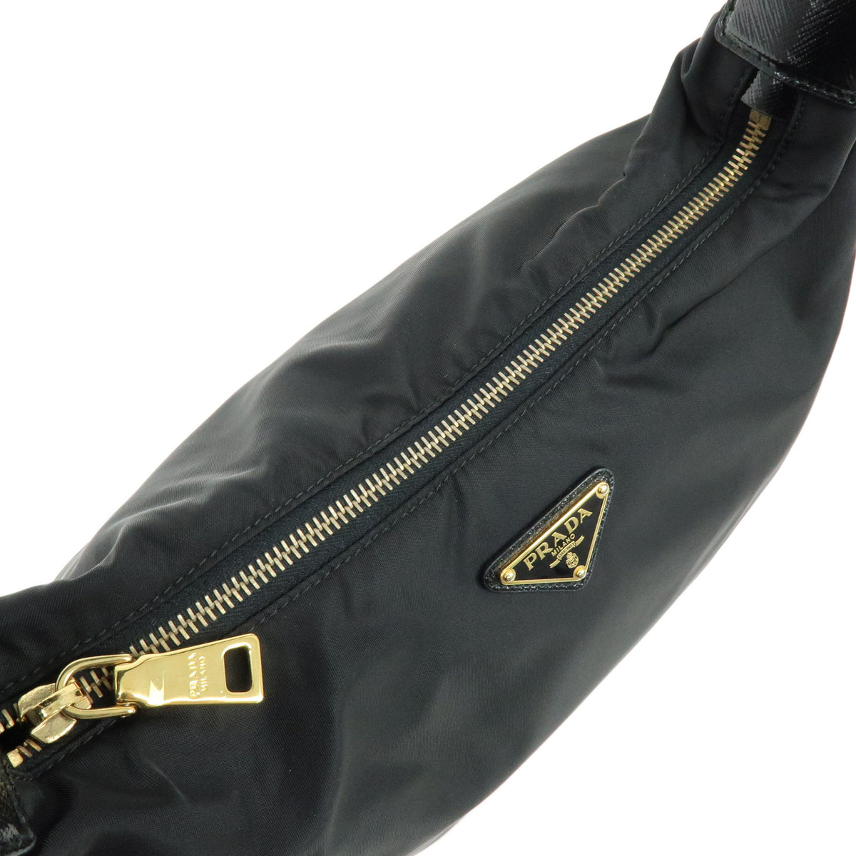 PRADA Triangle Logo Nylon Saffiano Leather Shoulder Bag Black BR4983