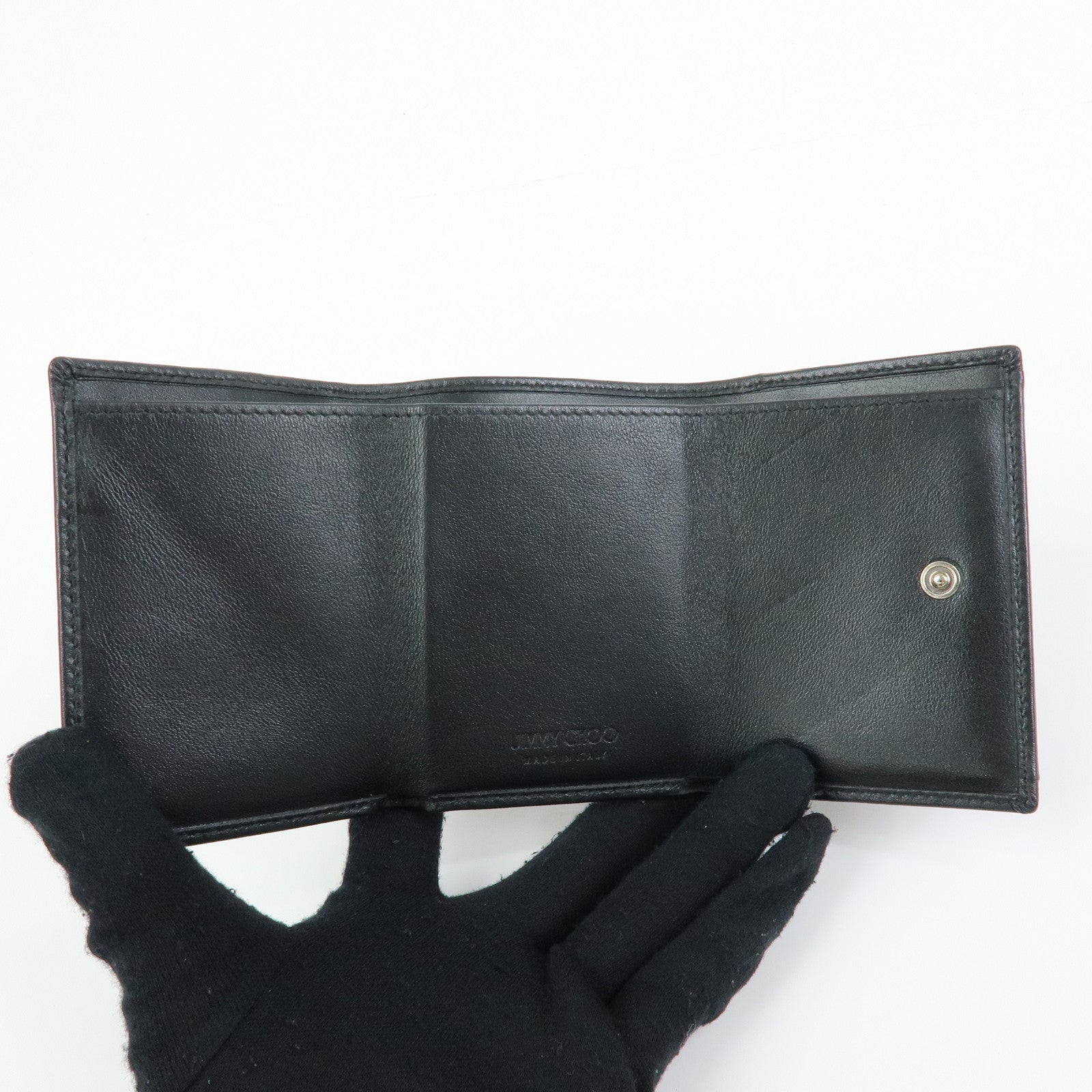 JIMMY CHOO Star Studs Leather Compact Tri-fold Wallet Black