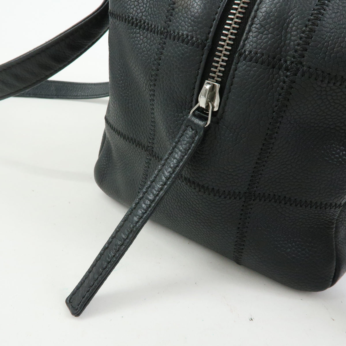 CHANEL Chocolate Bar Caviarskin Mini Boston Shoulder Bag Black A26134