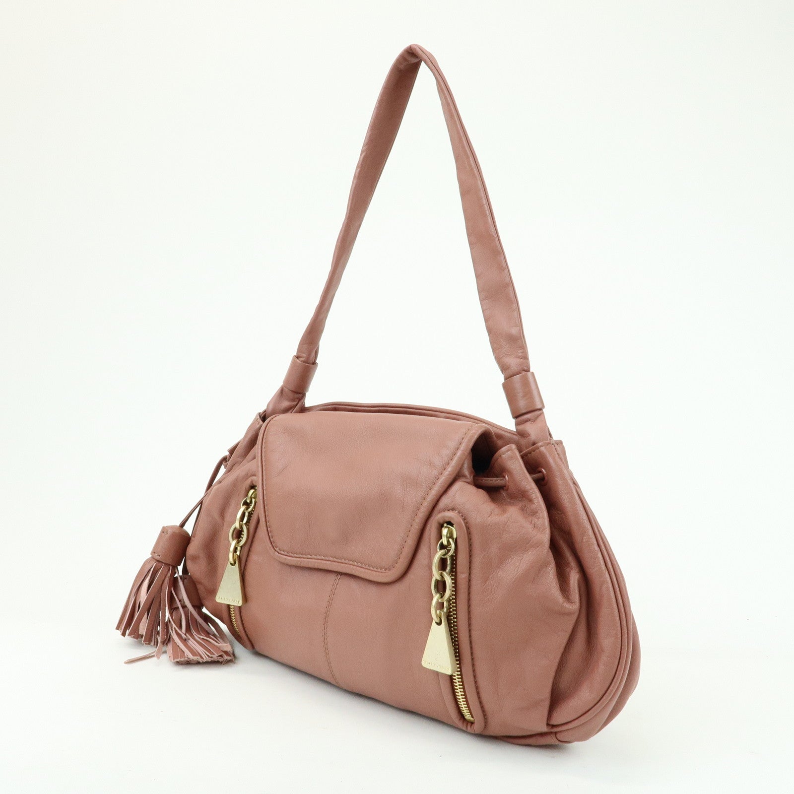 Chloe See by Chloe Leather Shoulder Bag Hand Bag Tassel Charm Pink