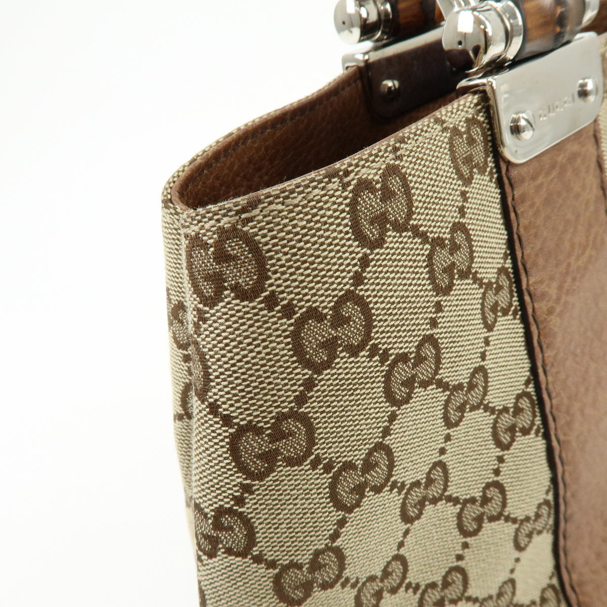 GUCCI Bamboo GG Canvas Leather Tote Bag Hand Bag Beige Brown 232947