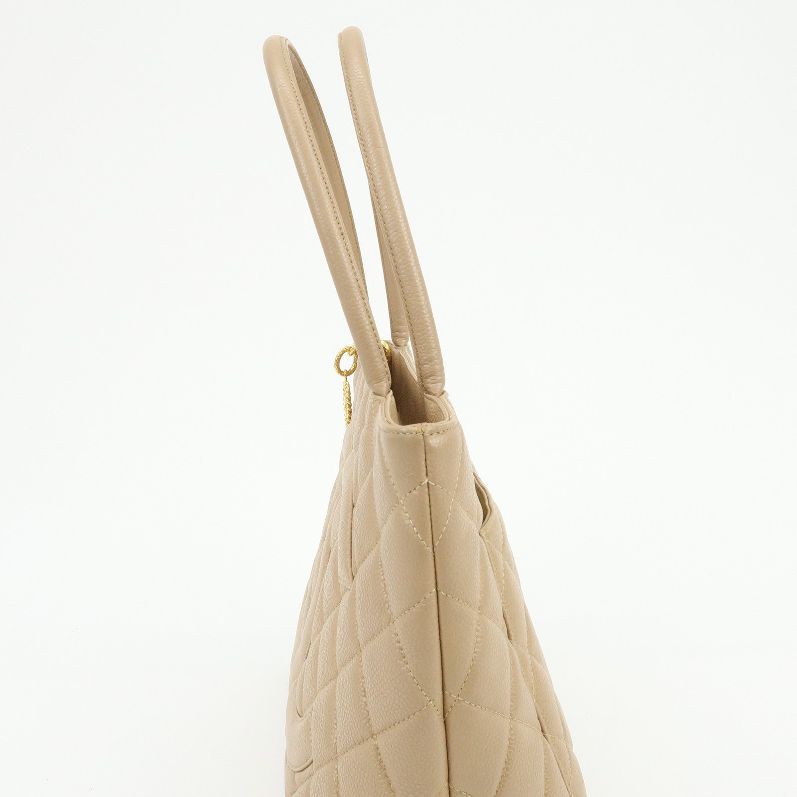 CHANEL Matelasse COCO Mark Caviarskin Medallion Tote Bag Beige A01804