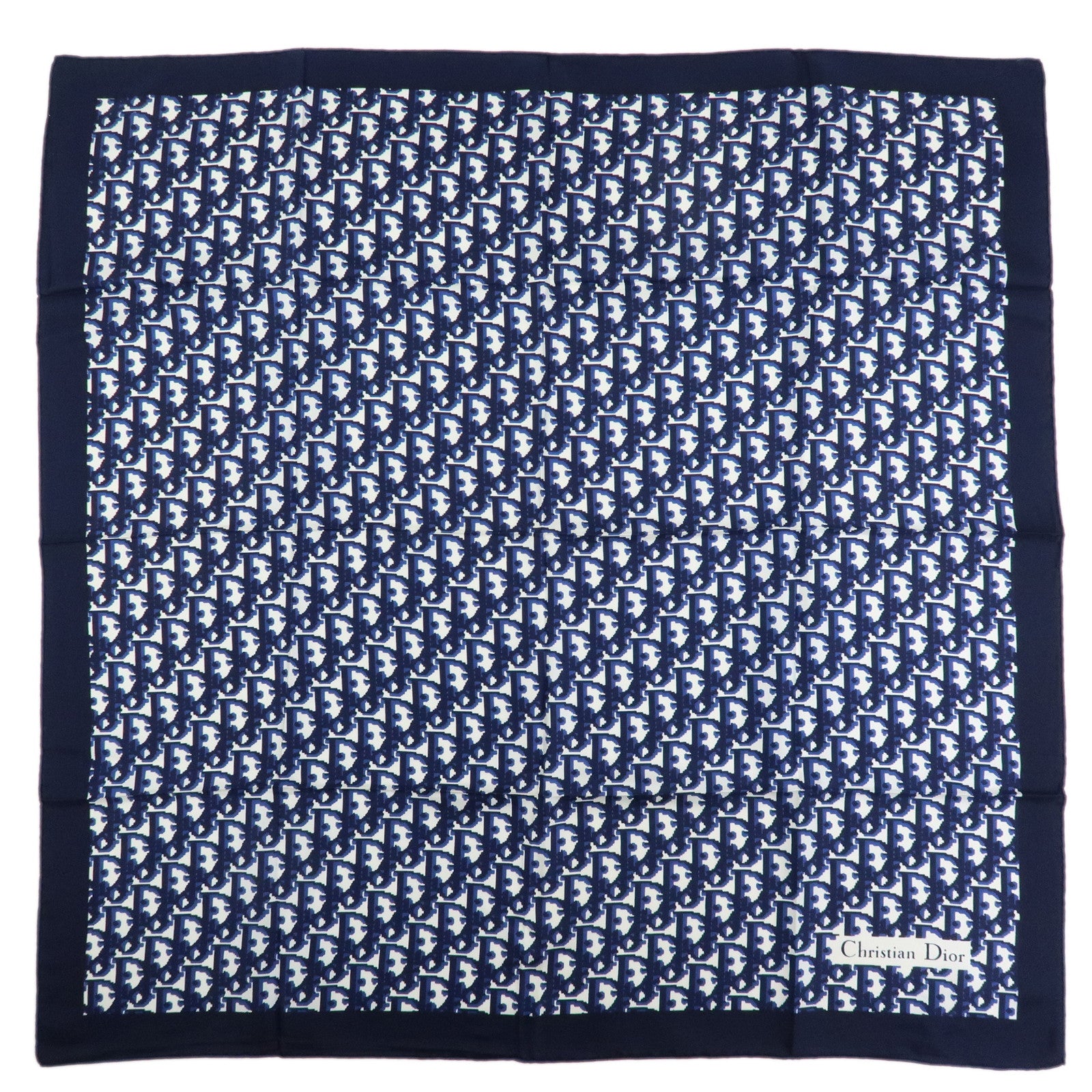 Christian Dior Trotter Silk 100% Scarf Navy Blue White