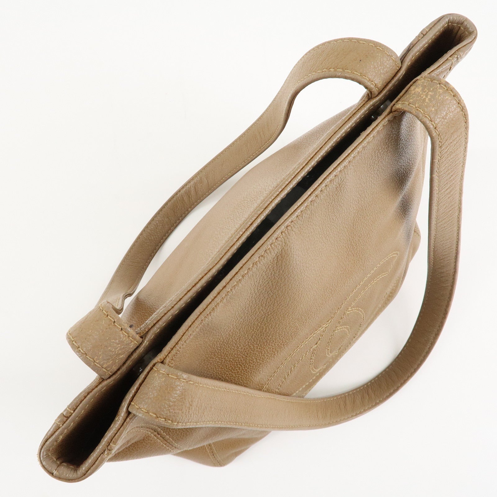 CHANEL COCO Mark Caviarskin Leather Bag Tote Bag Shoulder Bag Beige Used