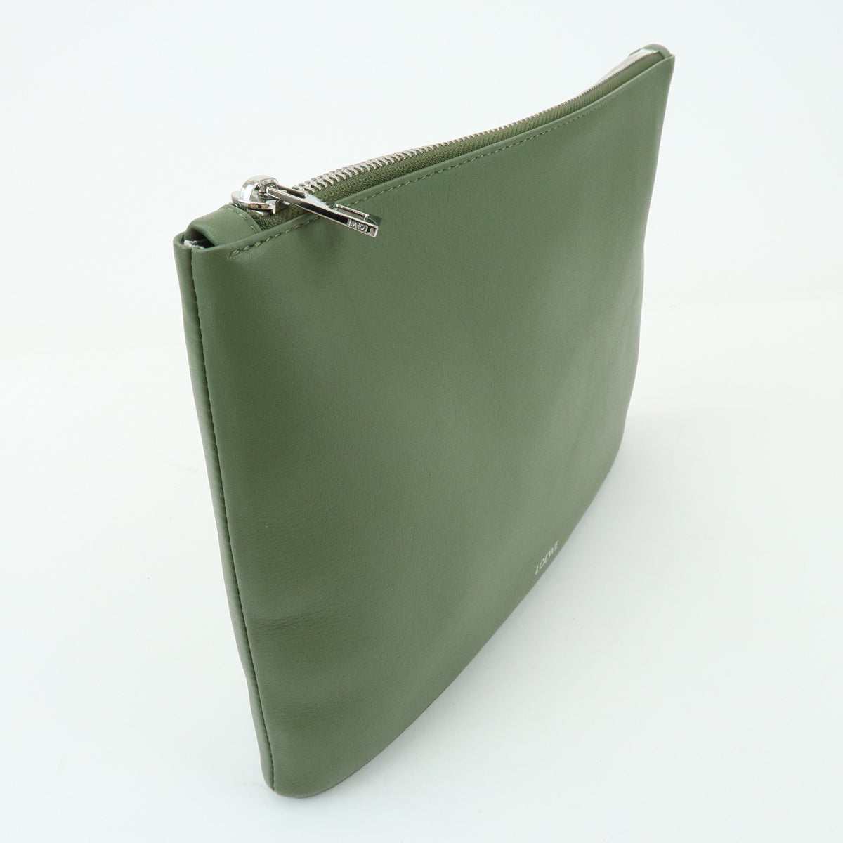 LOEWE Oblong Pouch Leather Clutch Bag Green