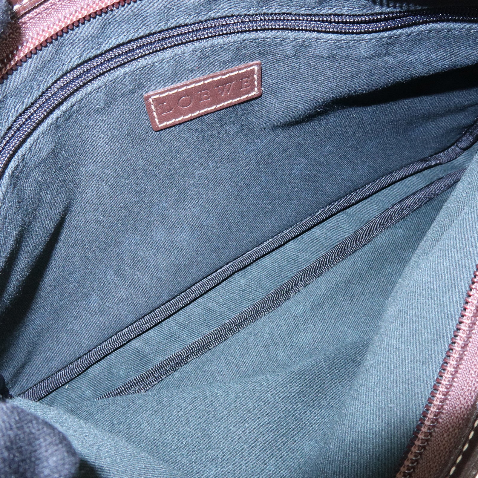 LOEWE Repeat Anagram Denim Leather Shoulder Bag Denim Brown