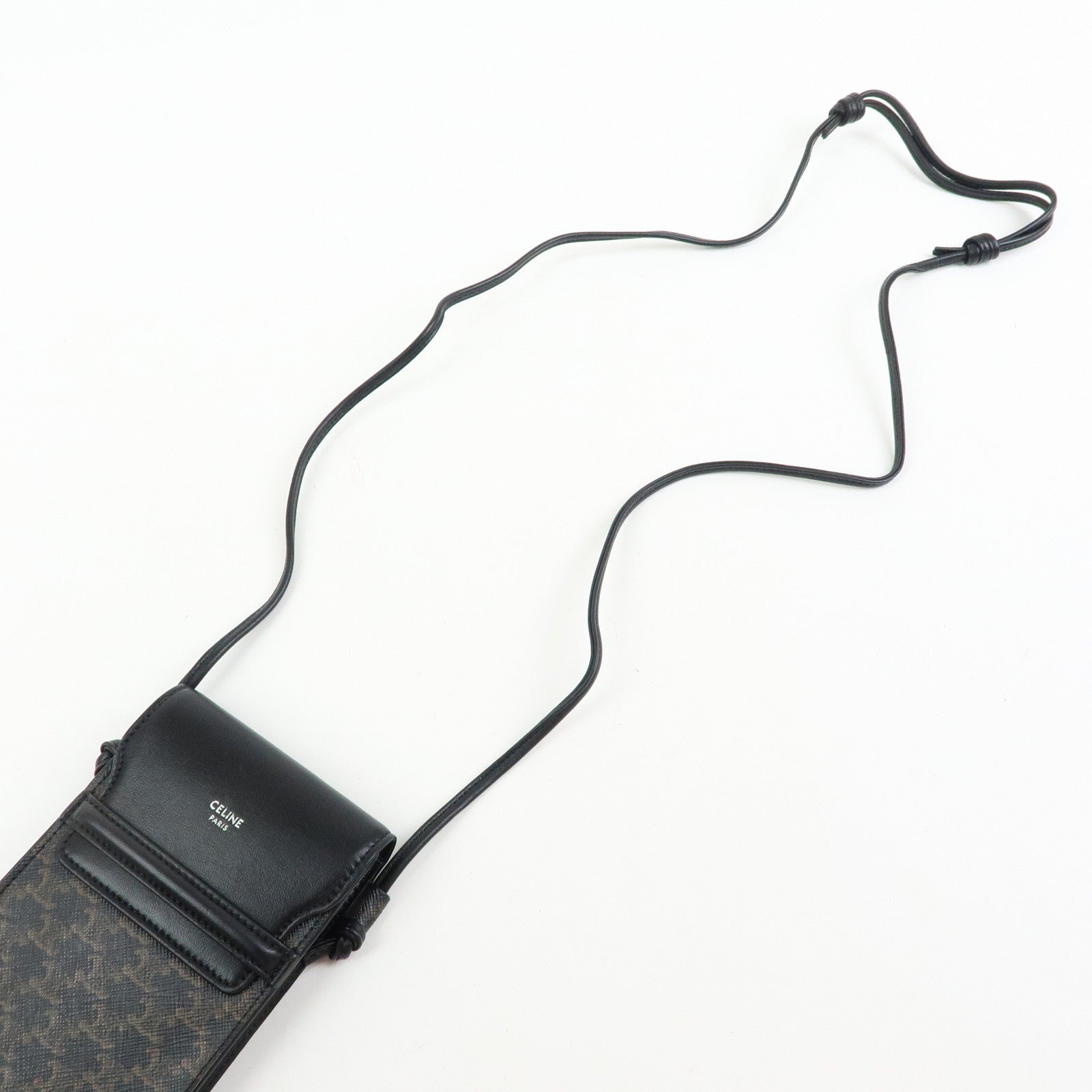 CELINE Triomphe PVC Leahter Mobile Pouch Phone Case Black Brown