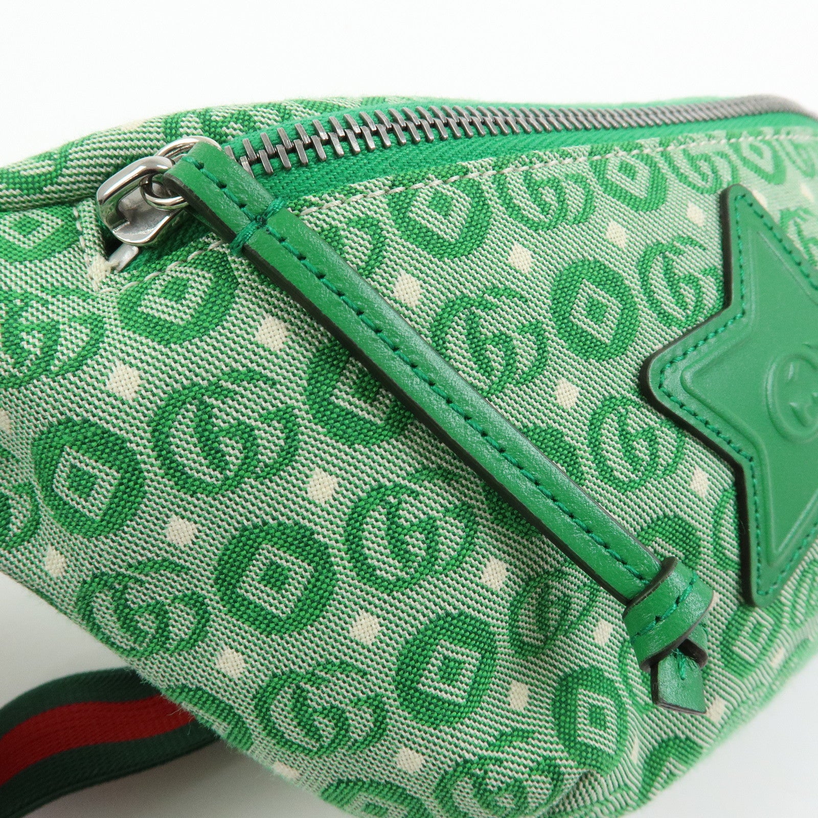 GUCCI Children's Sherry Canvas Leather Body Bag Waist Bag Green 502095
