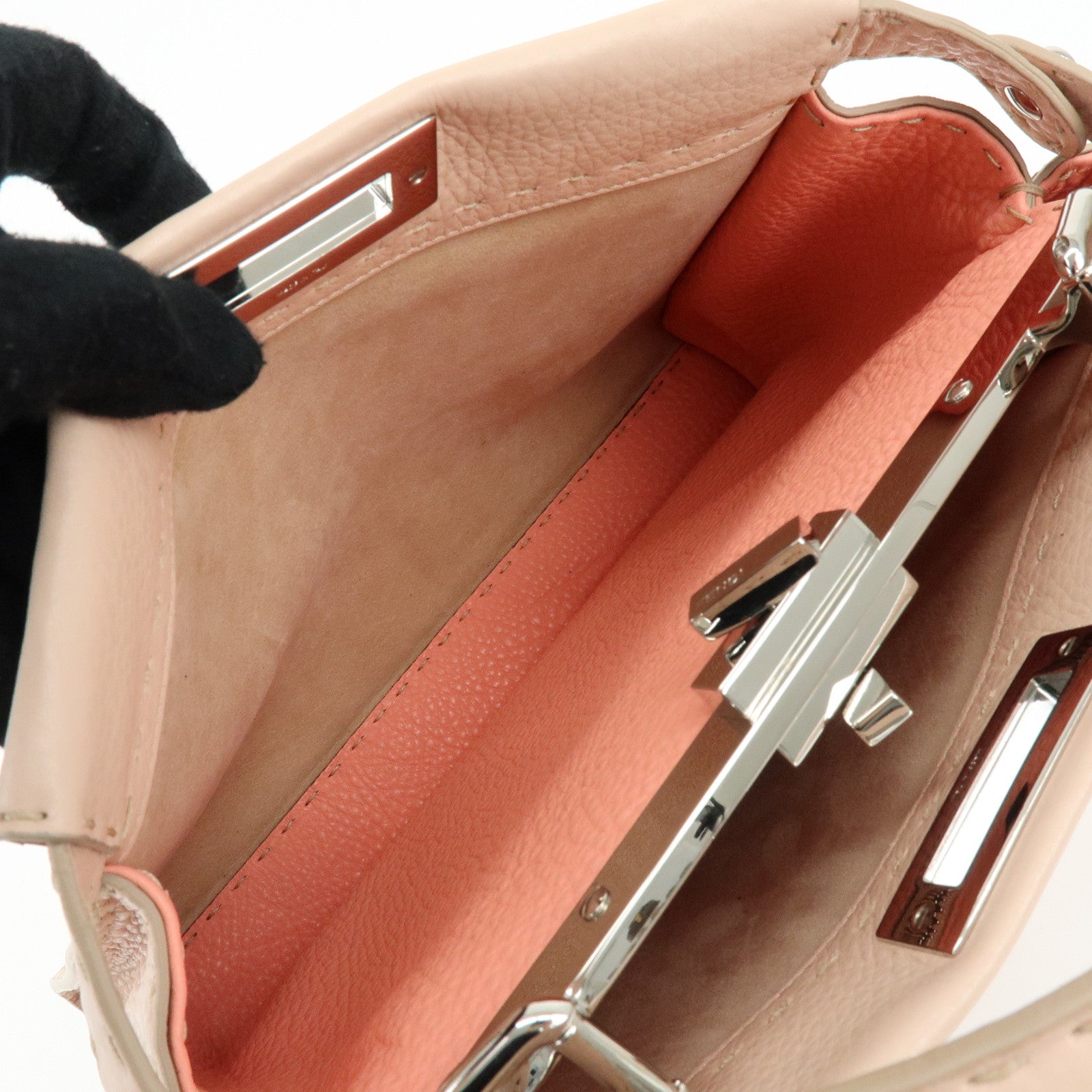 FENDI Peekaboo Calf Leather 2Way Shoulder Hand Bag Pink 8BN226
