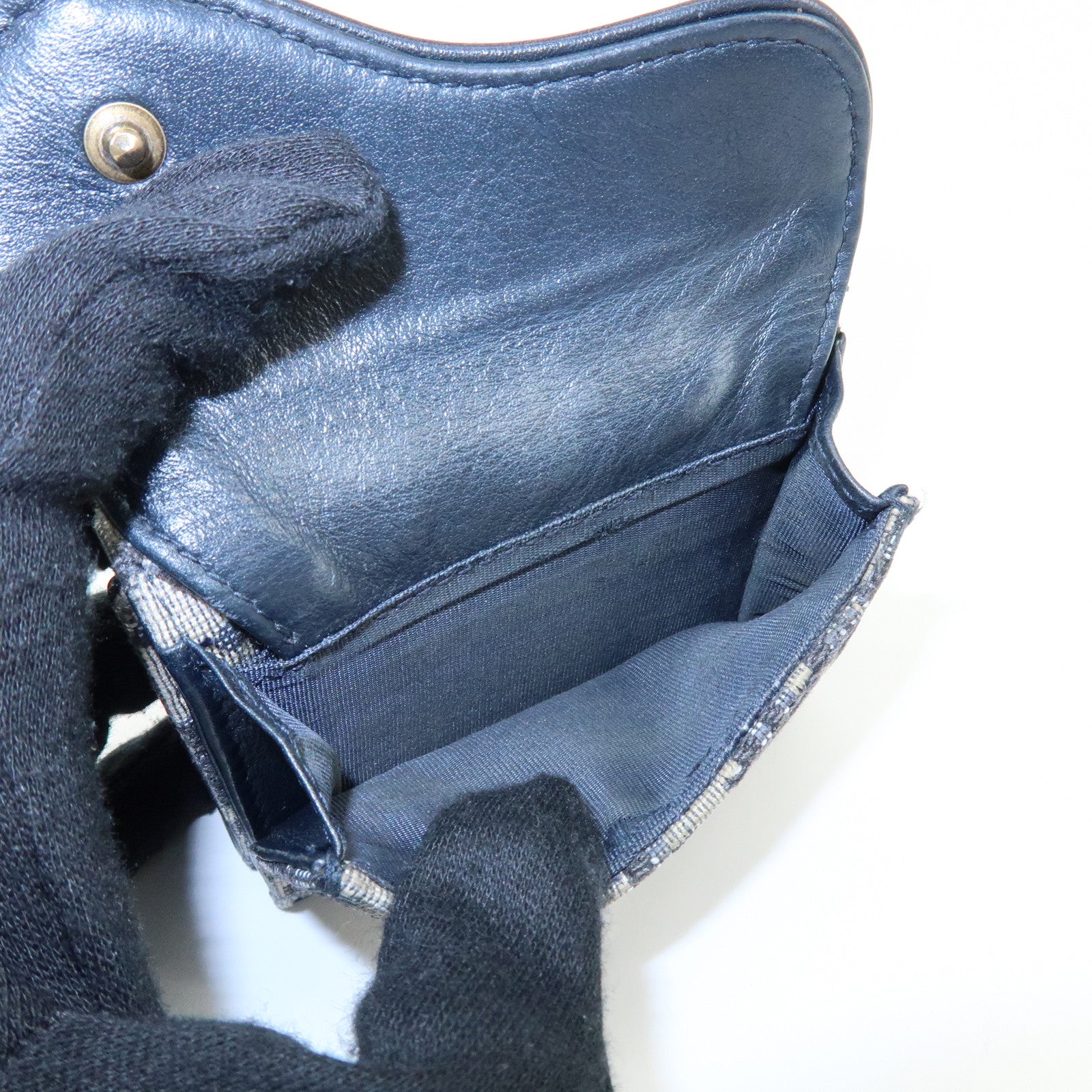 Christian Dior Saddle Oblique Jaquard Leather Tri-fold Wallet Navy