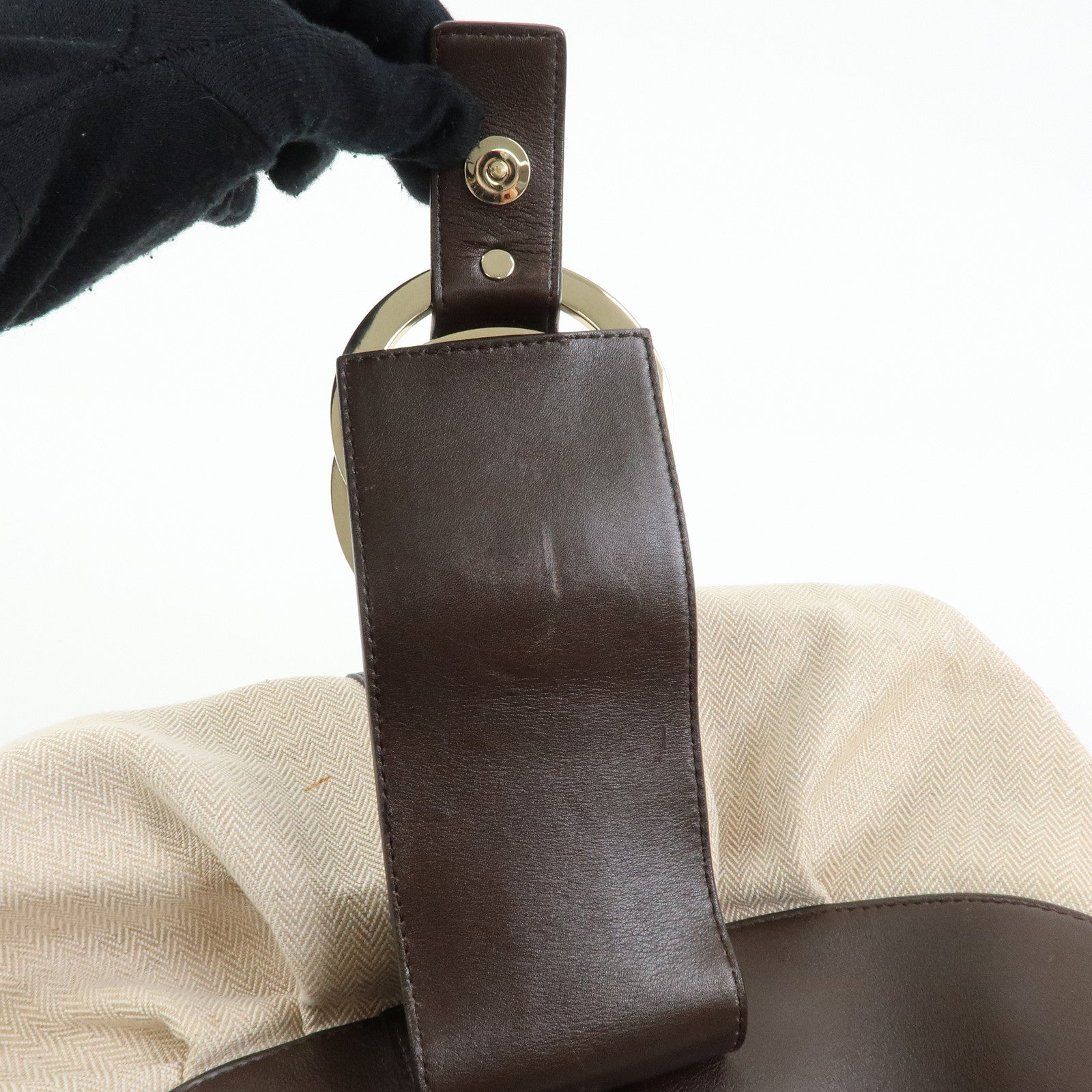 BVLGARI Chandra Canvas Leather 2Way Bag Hand Shoulder Bag Ivory Brown