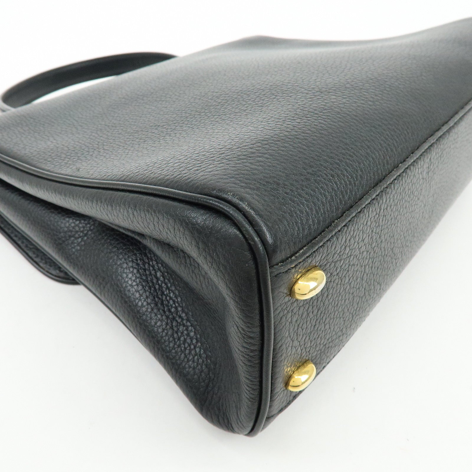 CELINE Leather 2WAY Bag Top Handle Bag Shoulder Bag Black