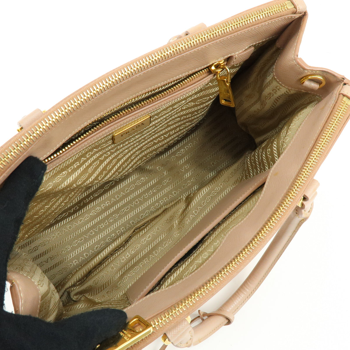PRADA Triangle Logo Galleria Saffiano Leather 2Way Bag Beige BN1801