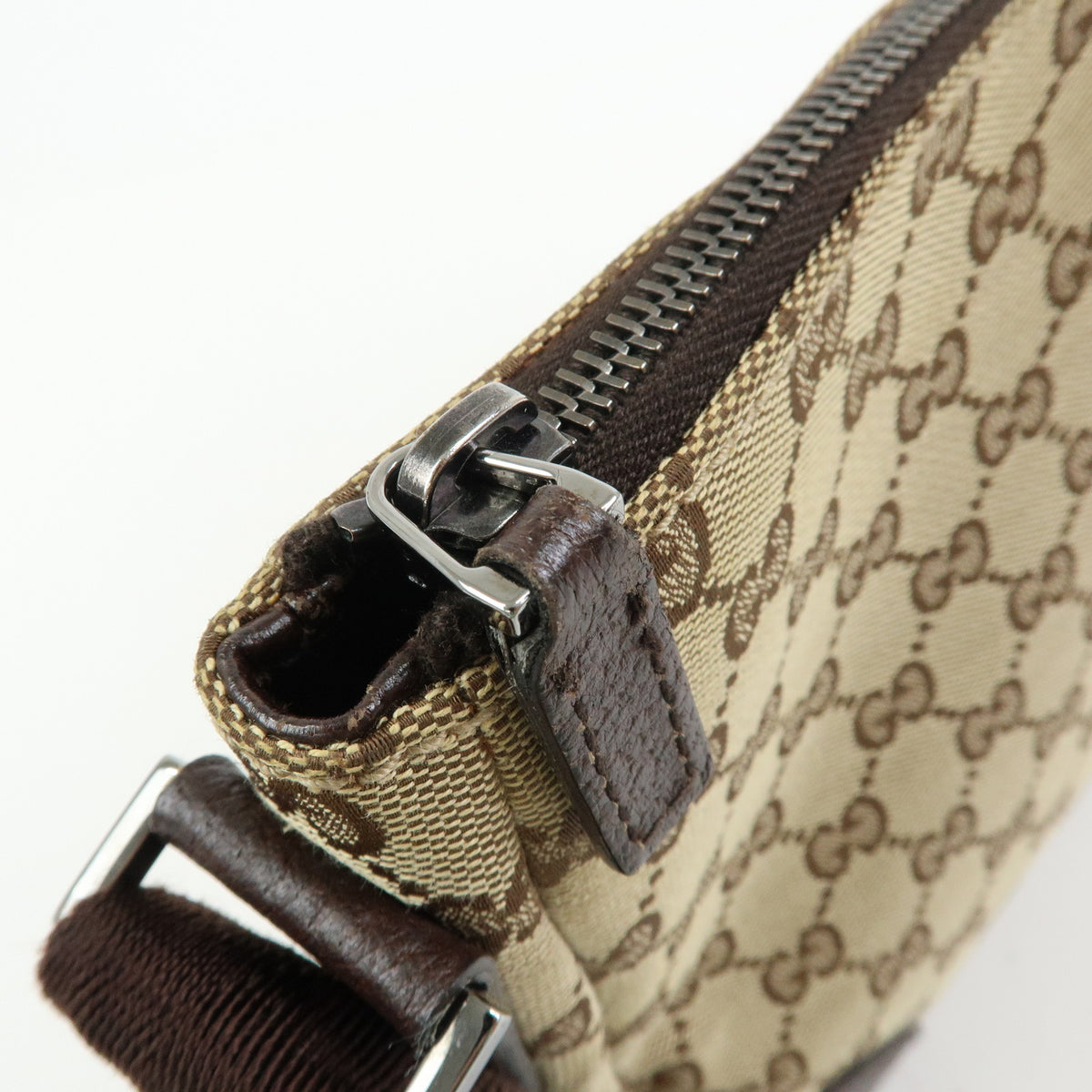 GUCCI GG Canvas Leather Shoulder Bag Crossbody Bag Beige Brown 114273