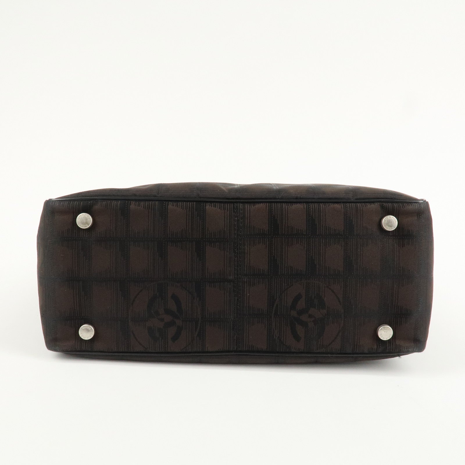 CHANEL New Travel Line Nylon Jacquard Leather Tote PM Dark Brown A20457 Used