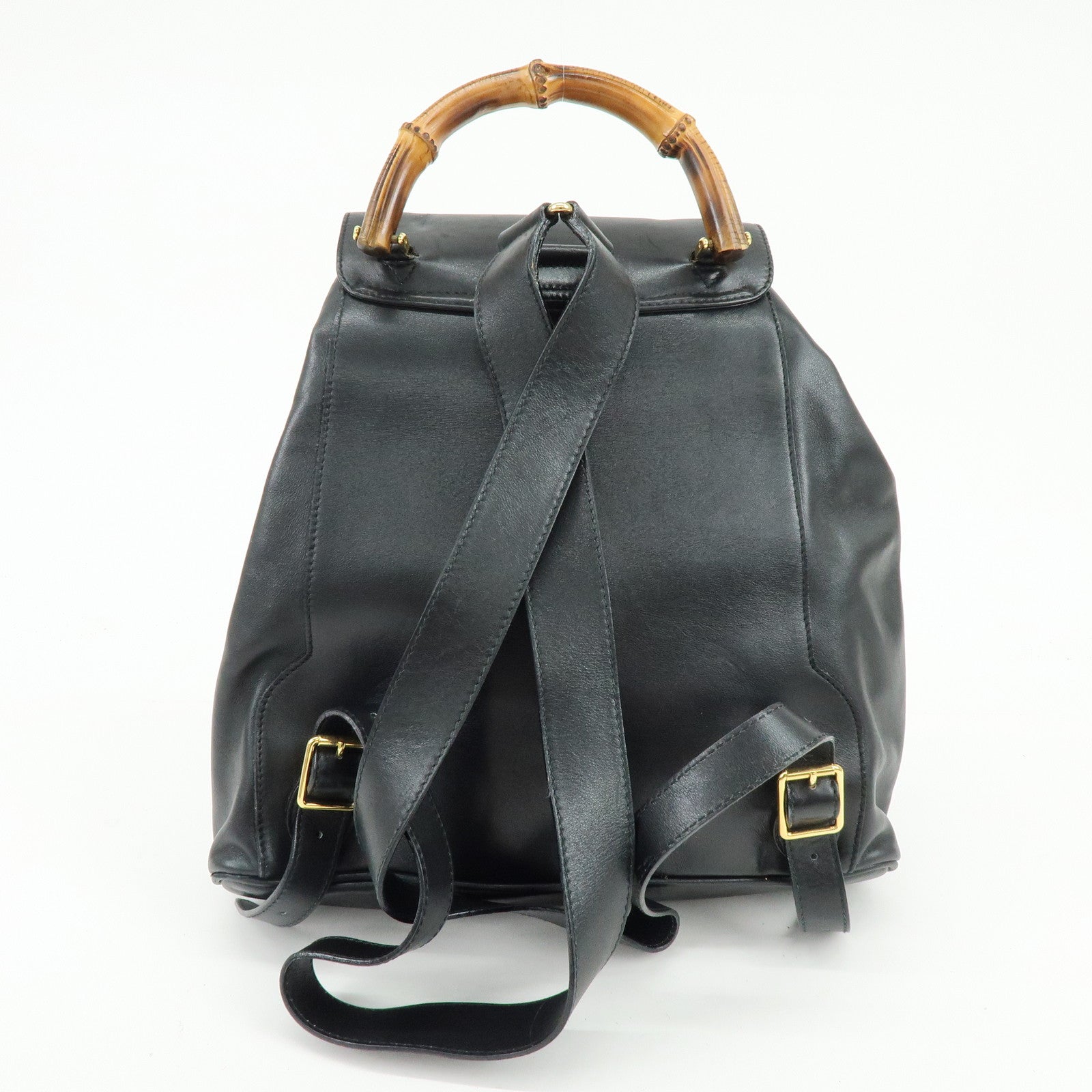 GUCCI Bamboo Leather Backpack Rucksack Black 003・2058・0016