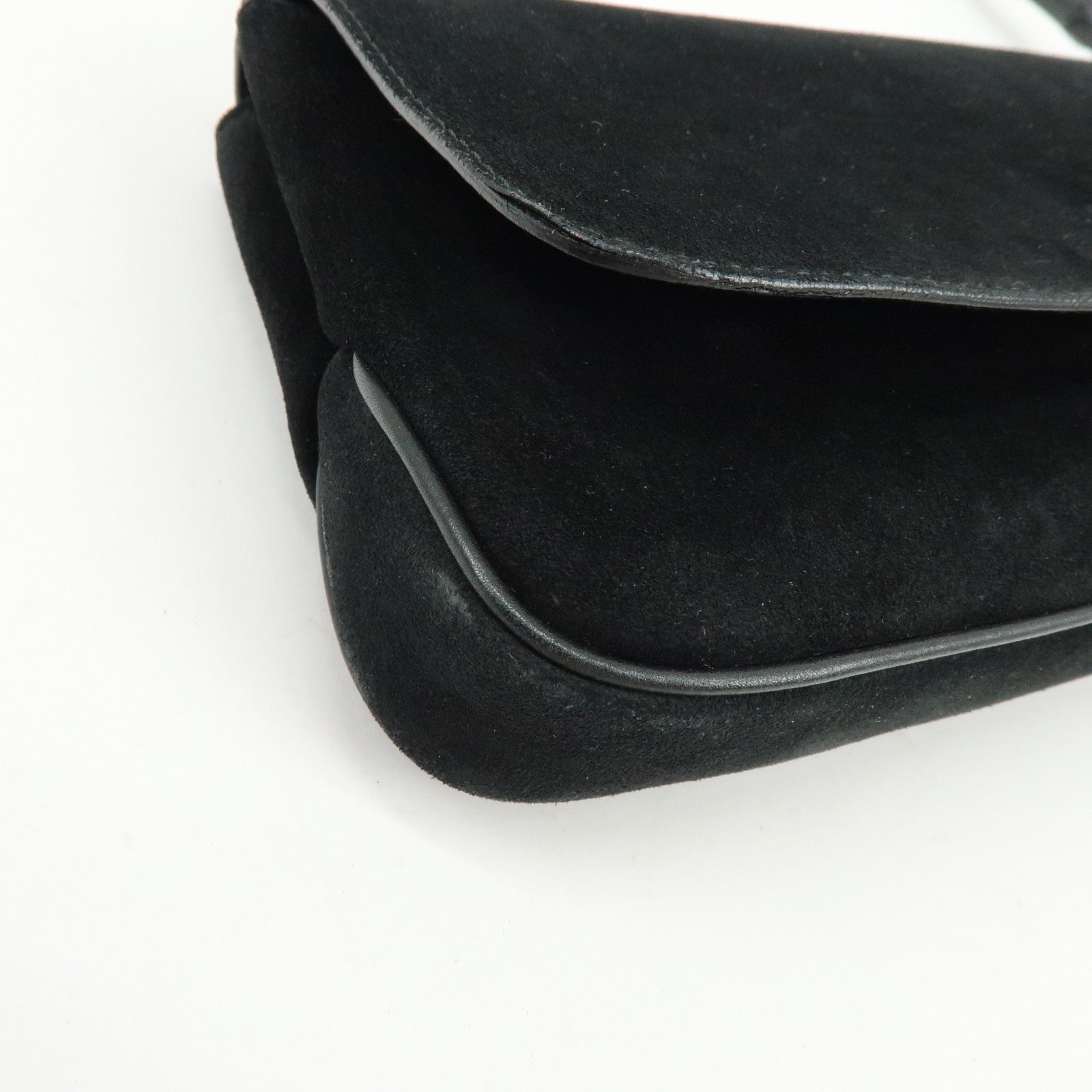 GUCCI Bamboo Suede Shoulder Bag Hand Bag Black 001998