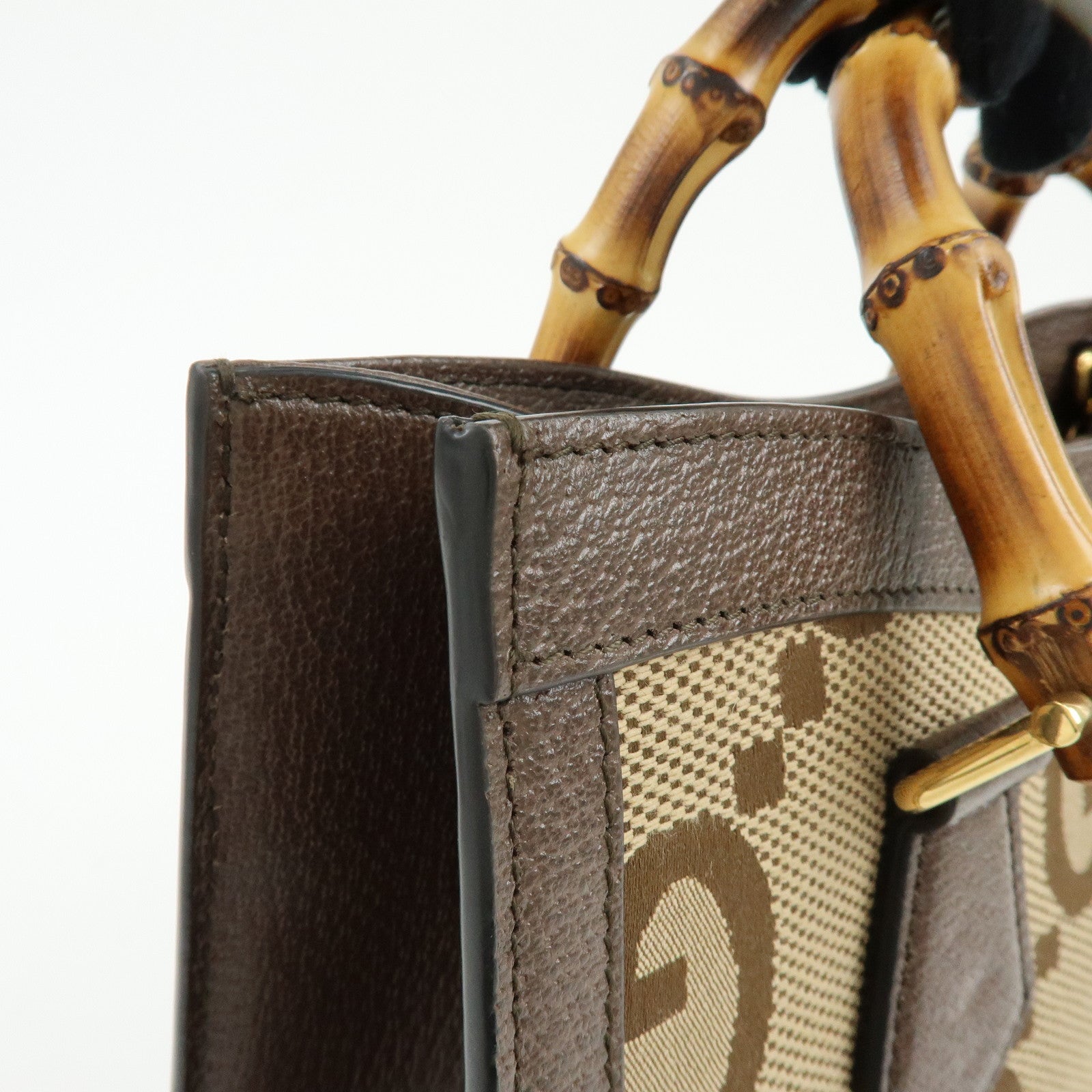 GUCCI Bamboo Double G Diana Jumbo GG Canvas 2Way Bag Tote Bag 660195