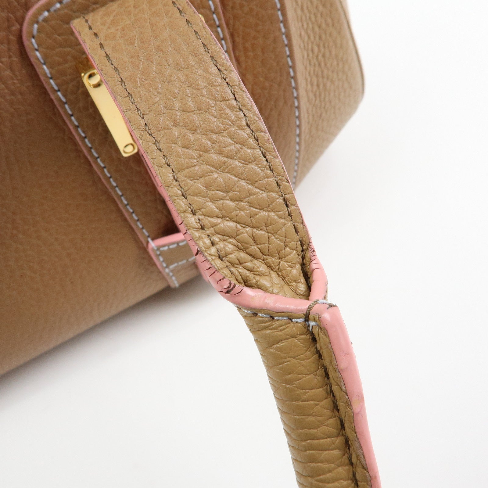 LOEWE Senda Stitches Leather Hand Bag Boston Bag Beige