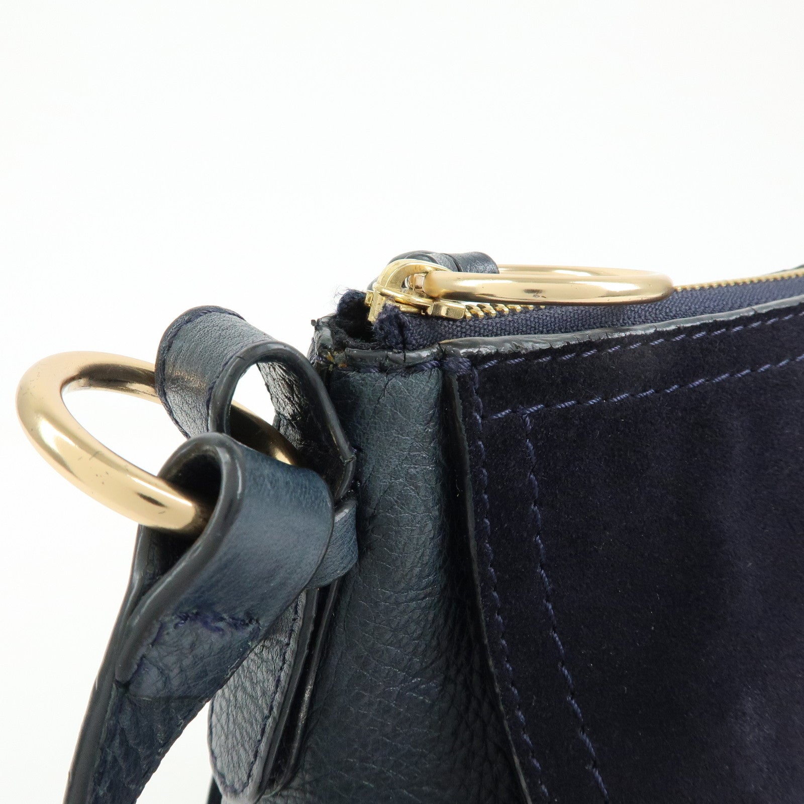 Chloe See by Chloe Joan Leather Suede 2Way Shoulder Bag Dark Navy