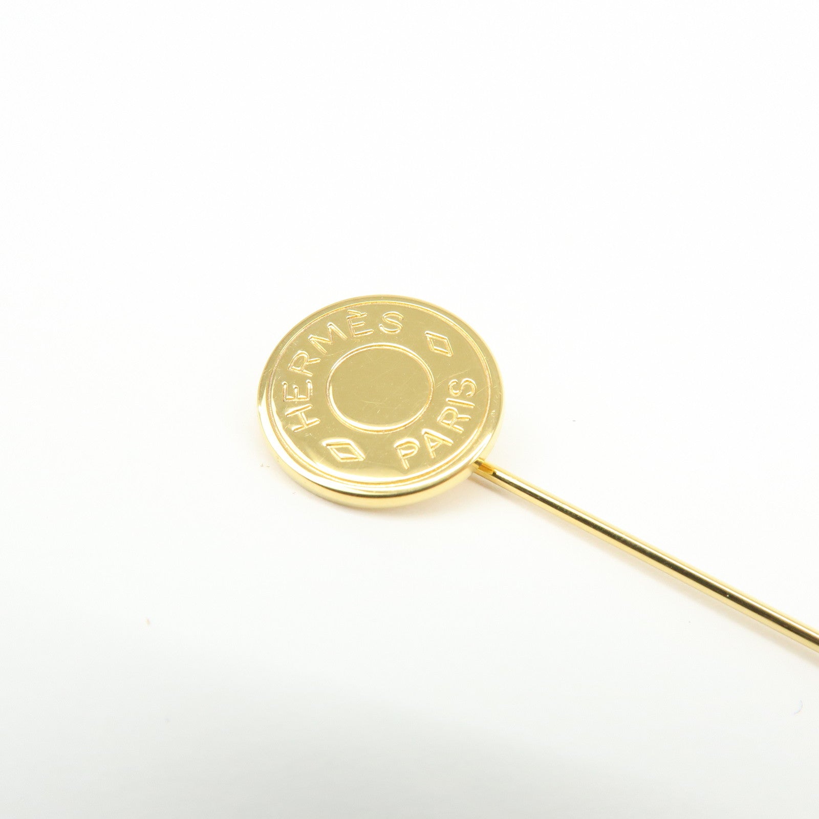 HERMES Set of 2 Sellier Metal Pin Brooch Gold